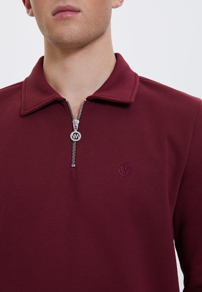 CORE ZIPPED POLO SWEAT in Cabernet