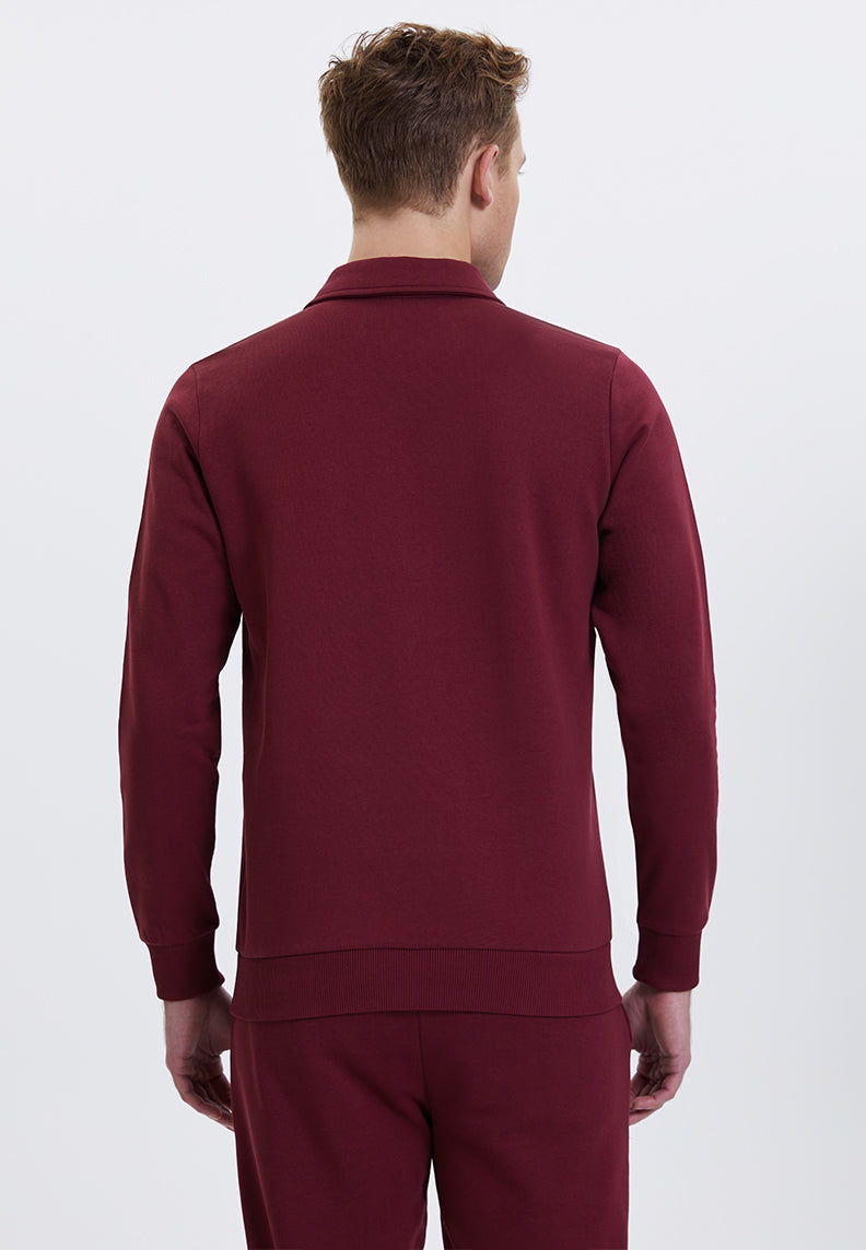 CORE ZIPPED POLO SWEAT in Cabernet