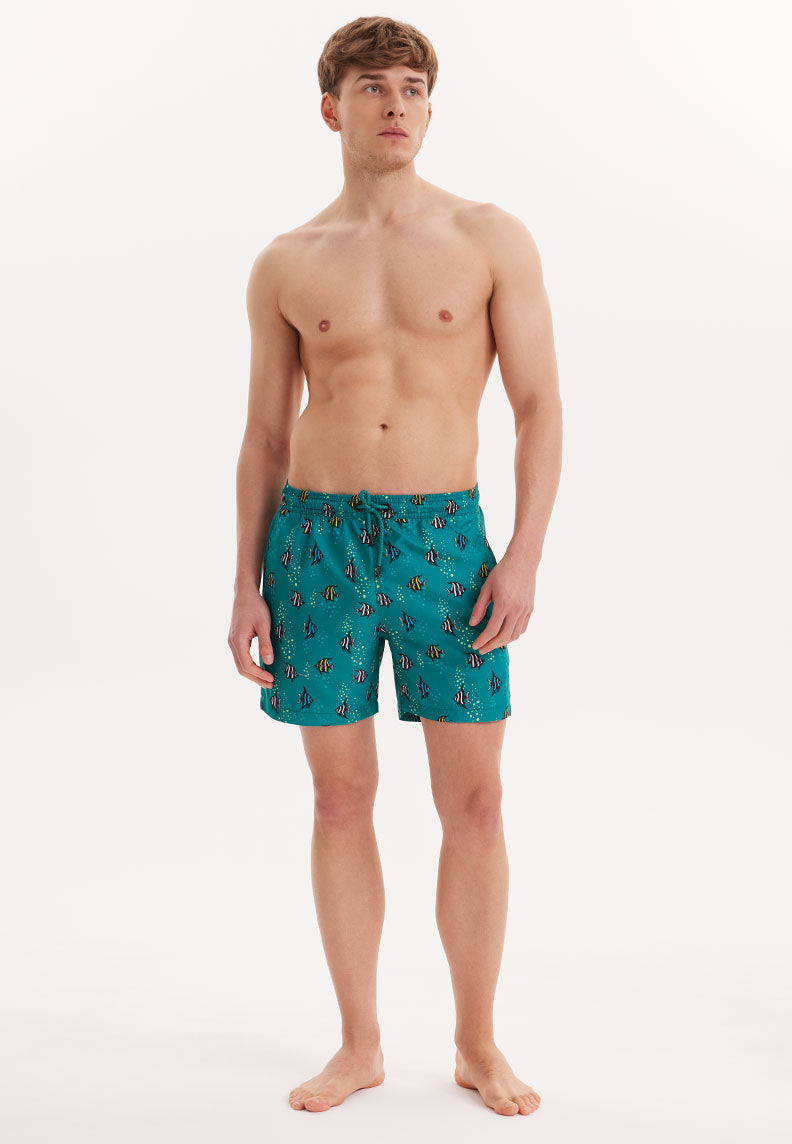 WMANIMAL FISH SWIM SHORTS in Teal AOP