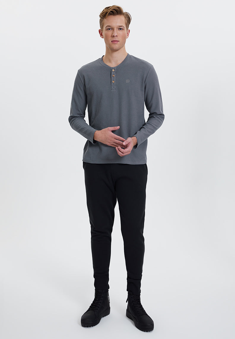 ESSENTIALS LONG SLEEVE HENLEY in Quiet Shade
