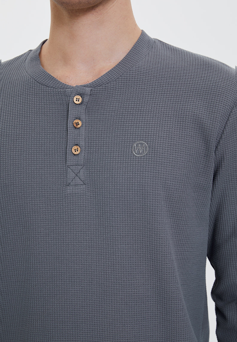 ESSENTIALS LONG SLEEVE HENLEY in Quiet Shade