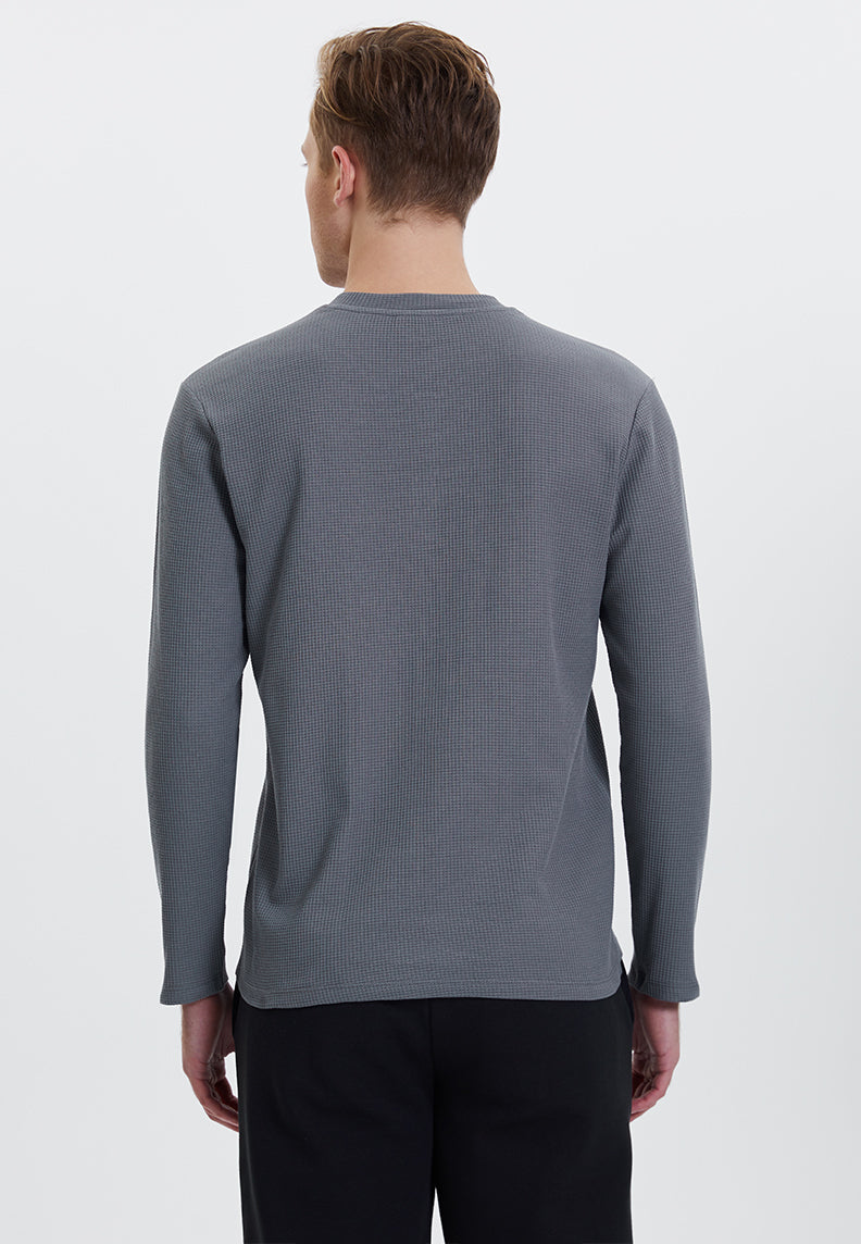 ESSENTIALS LONG SLEEVE HENLEY in Quiet Shade