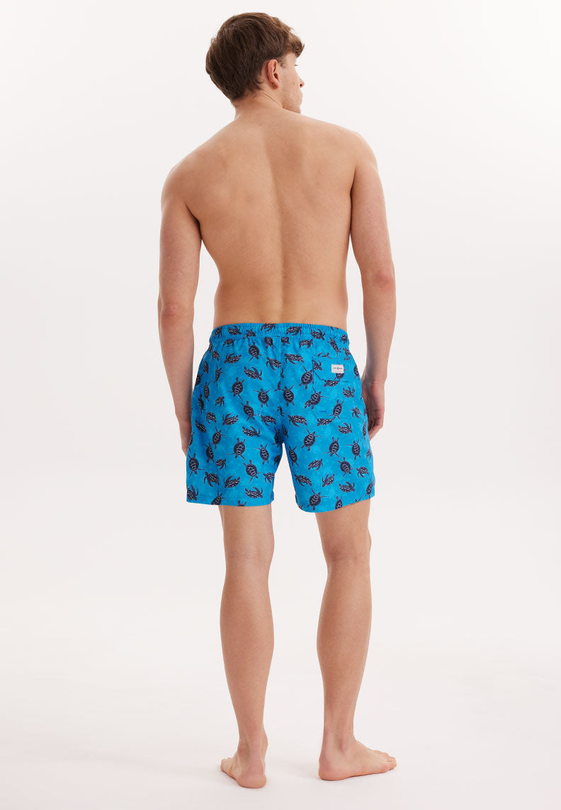 ZEESCHILDPAD ZWEMSHORTS in Blauw AOP