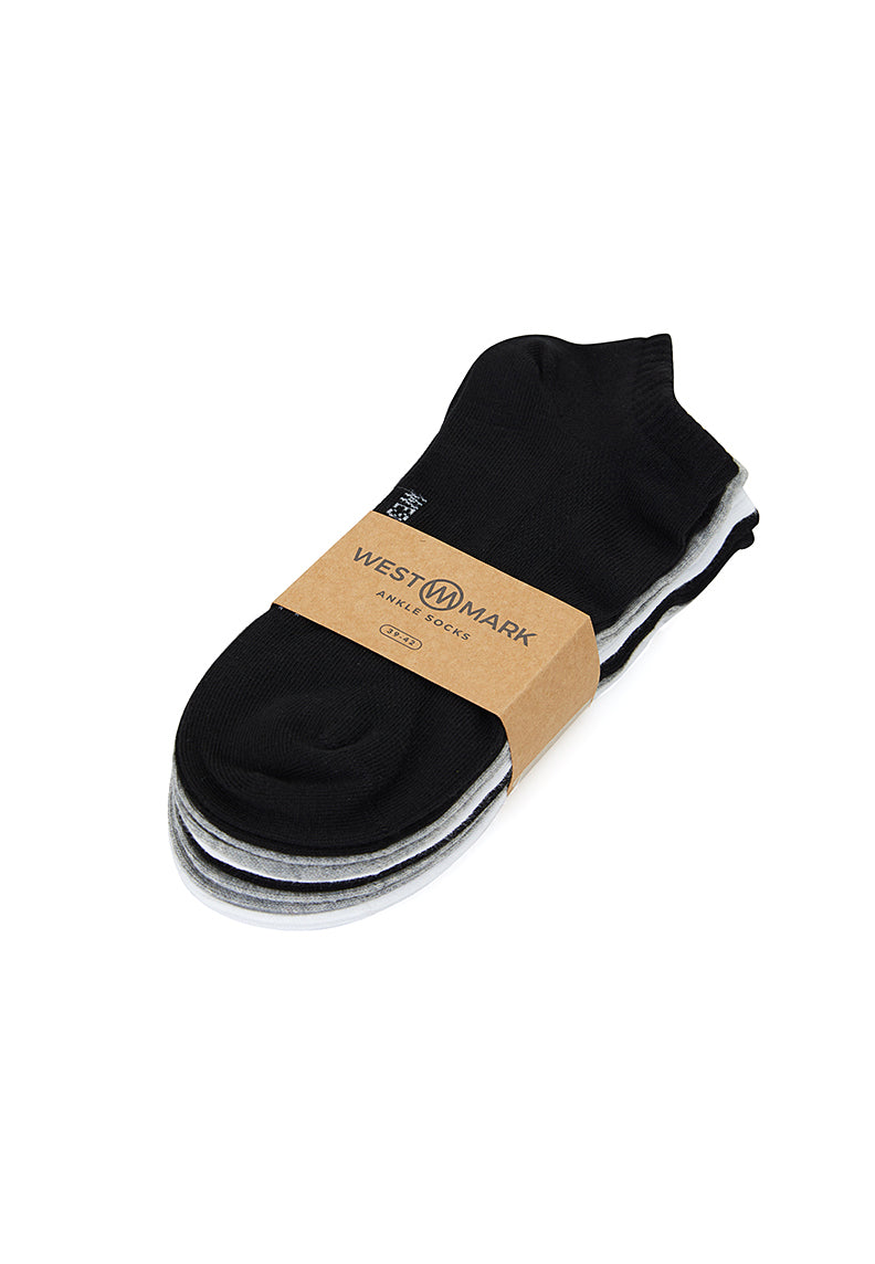 ANKLE SOCKS 6-PACK in Black, White, Grey Melange