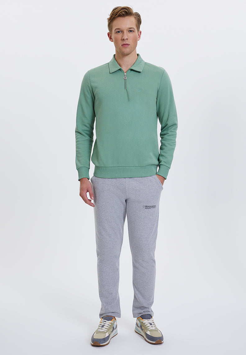 CORE ZIPPED POLO SWEAT in Hedge Green