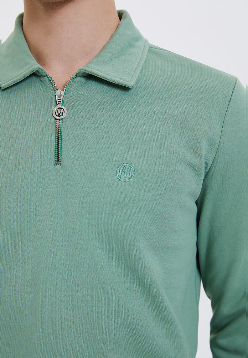CORE ZIPPED POLO SWEAT in Hedge Green