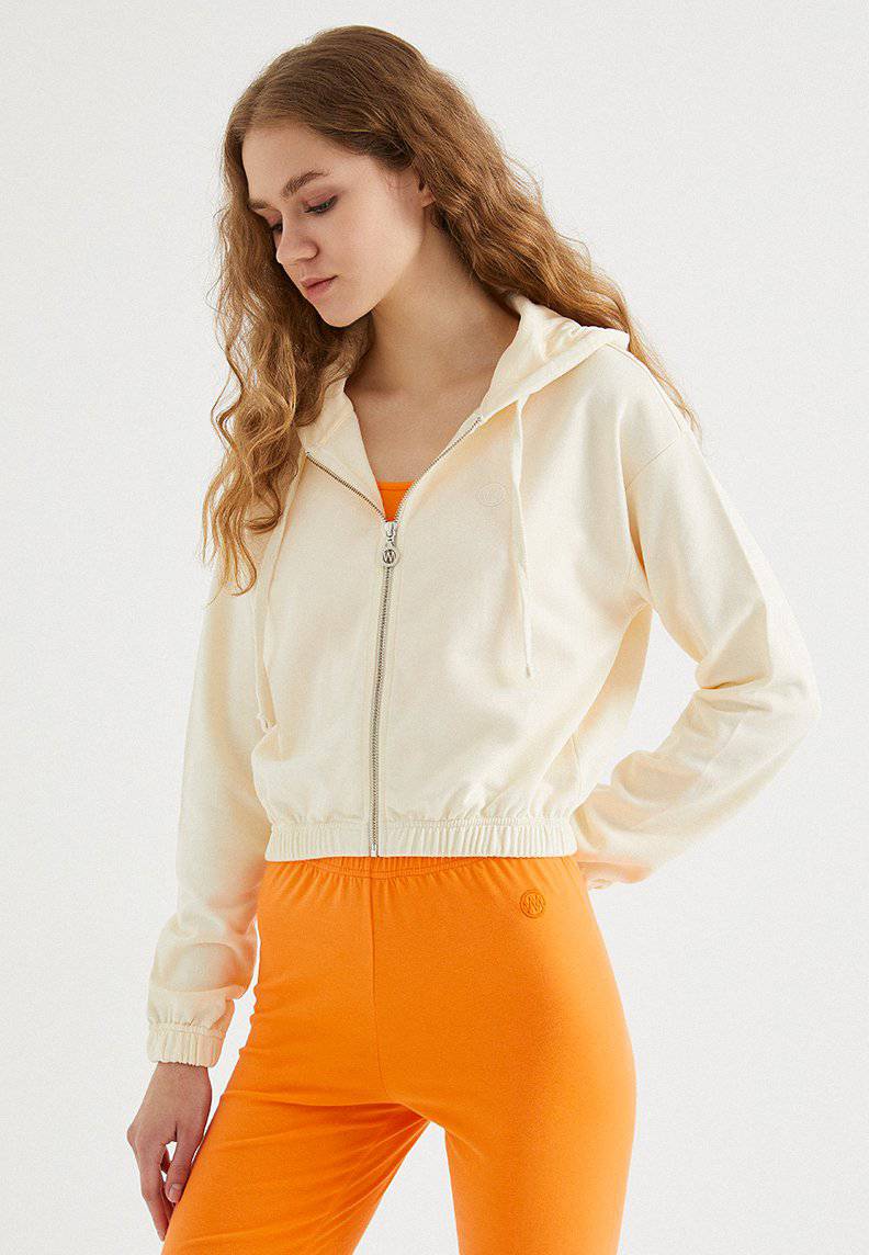 ENJOY CROPPED ZIP HOODIE in Pearled Ivory