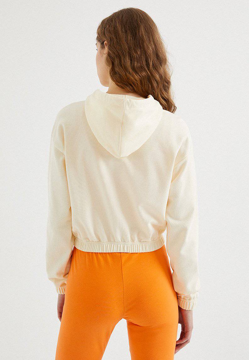 ENJOY CROPPED ZIP HOODIE in Perlmutt-Elfenbein