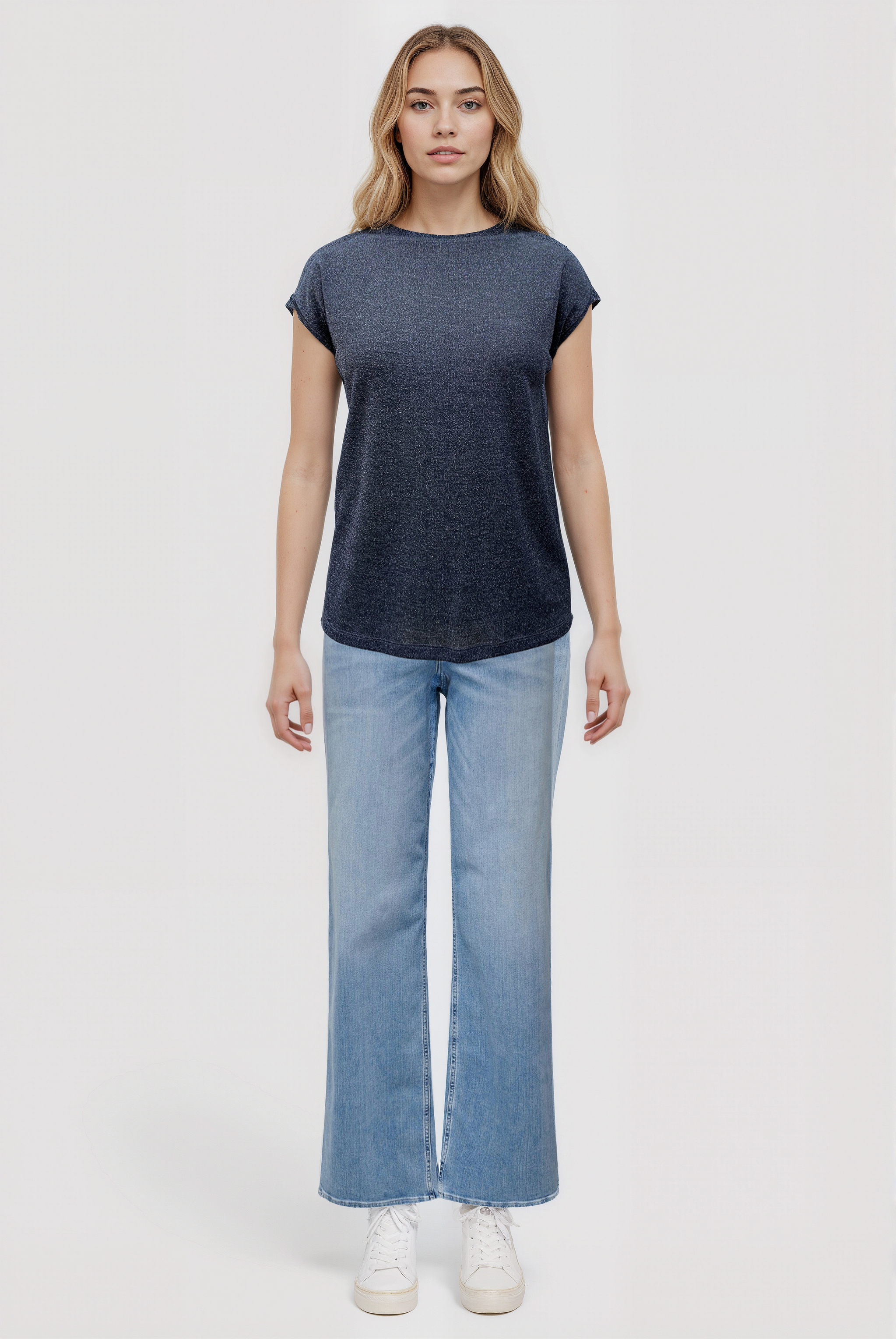 SKY GLITTER S/S TOP in Black, Silver