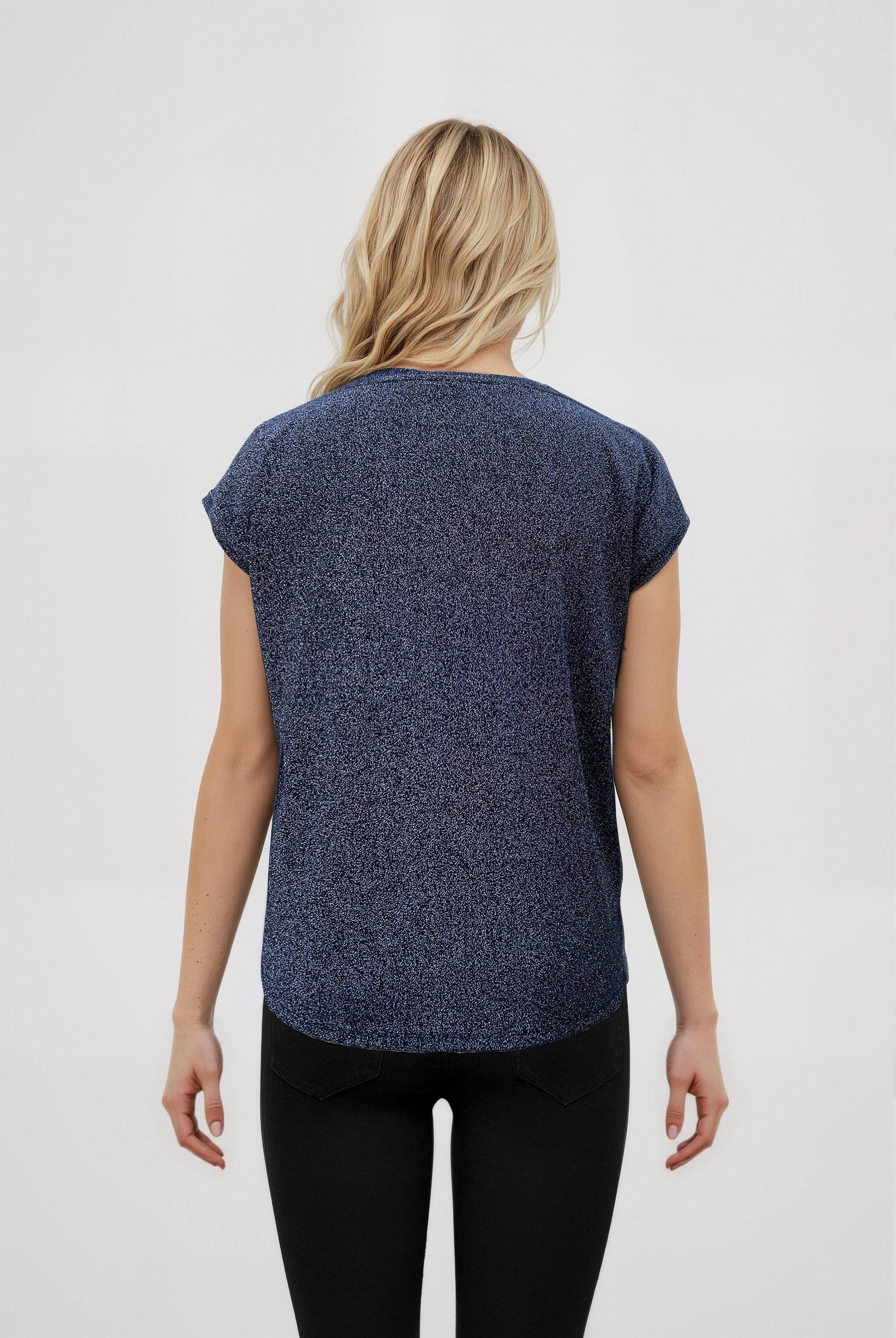 SKY GLITTER S/S TOP in Black, White