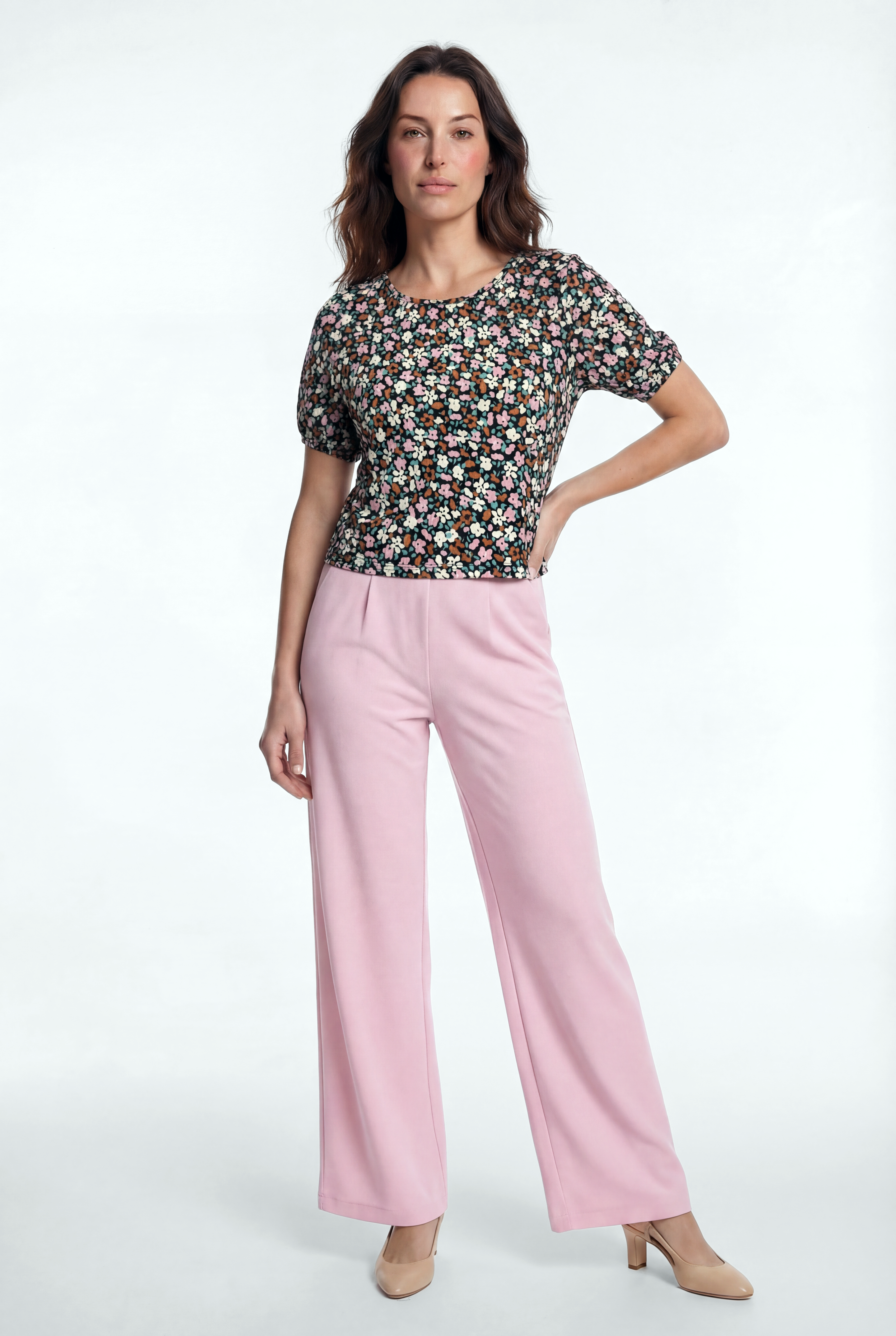 CARMEN CROP TOP in Black/Pink AOP