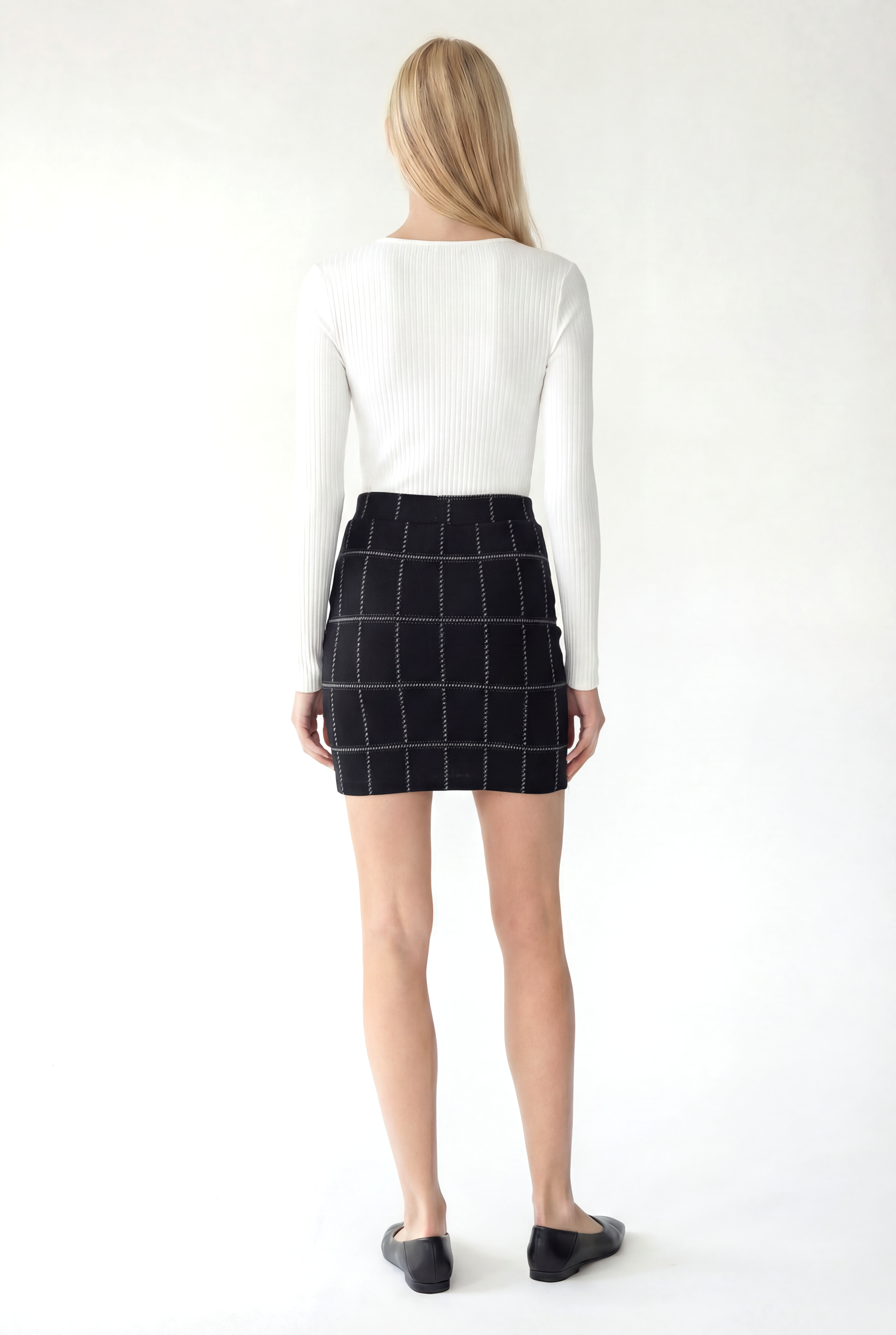 JULIET MID WAIST SKIRT in Black Square AOP