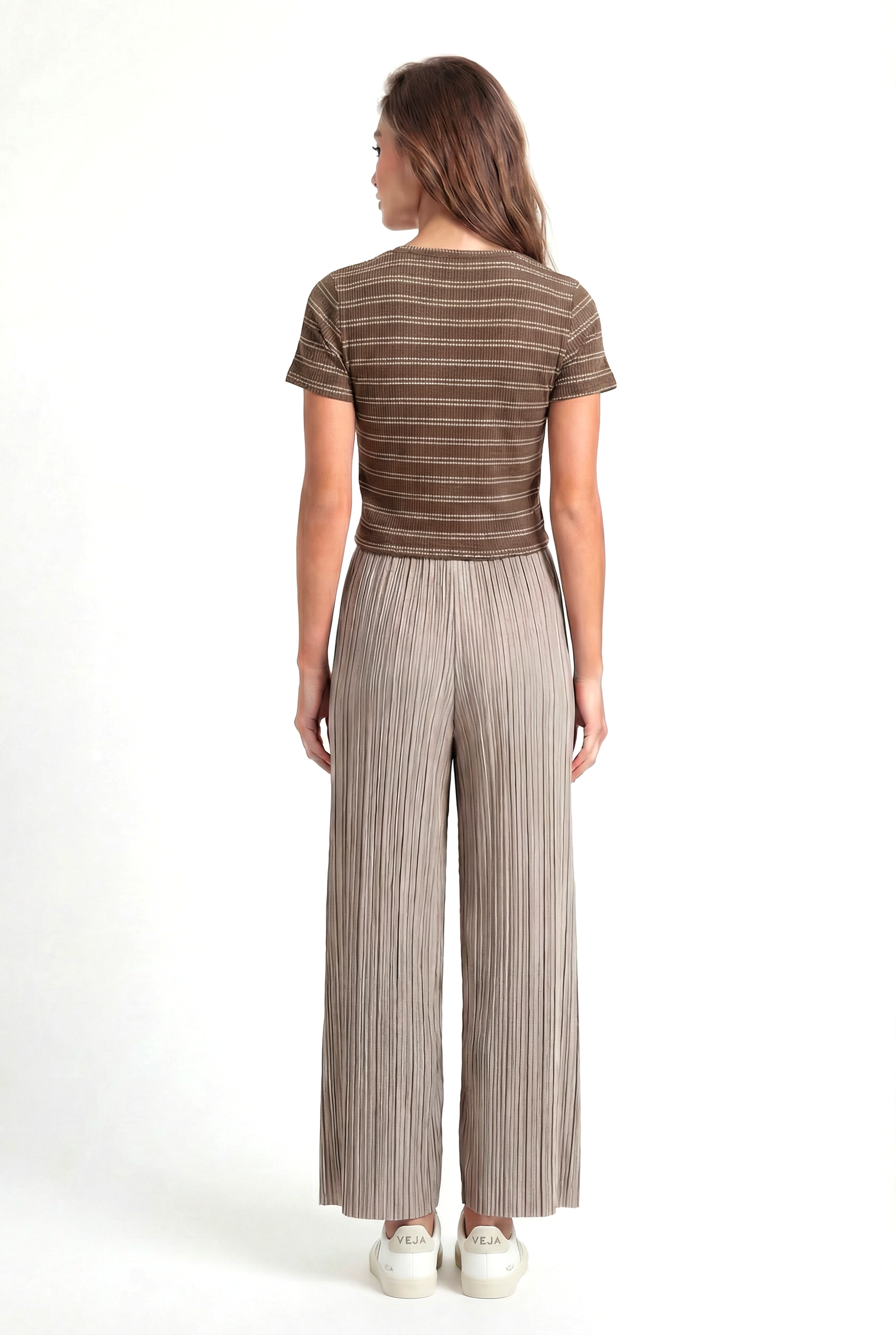 SANDY S/S TOP in Cocoa, Beige Striped