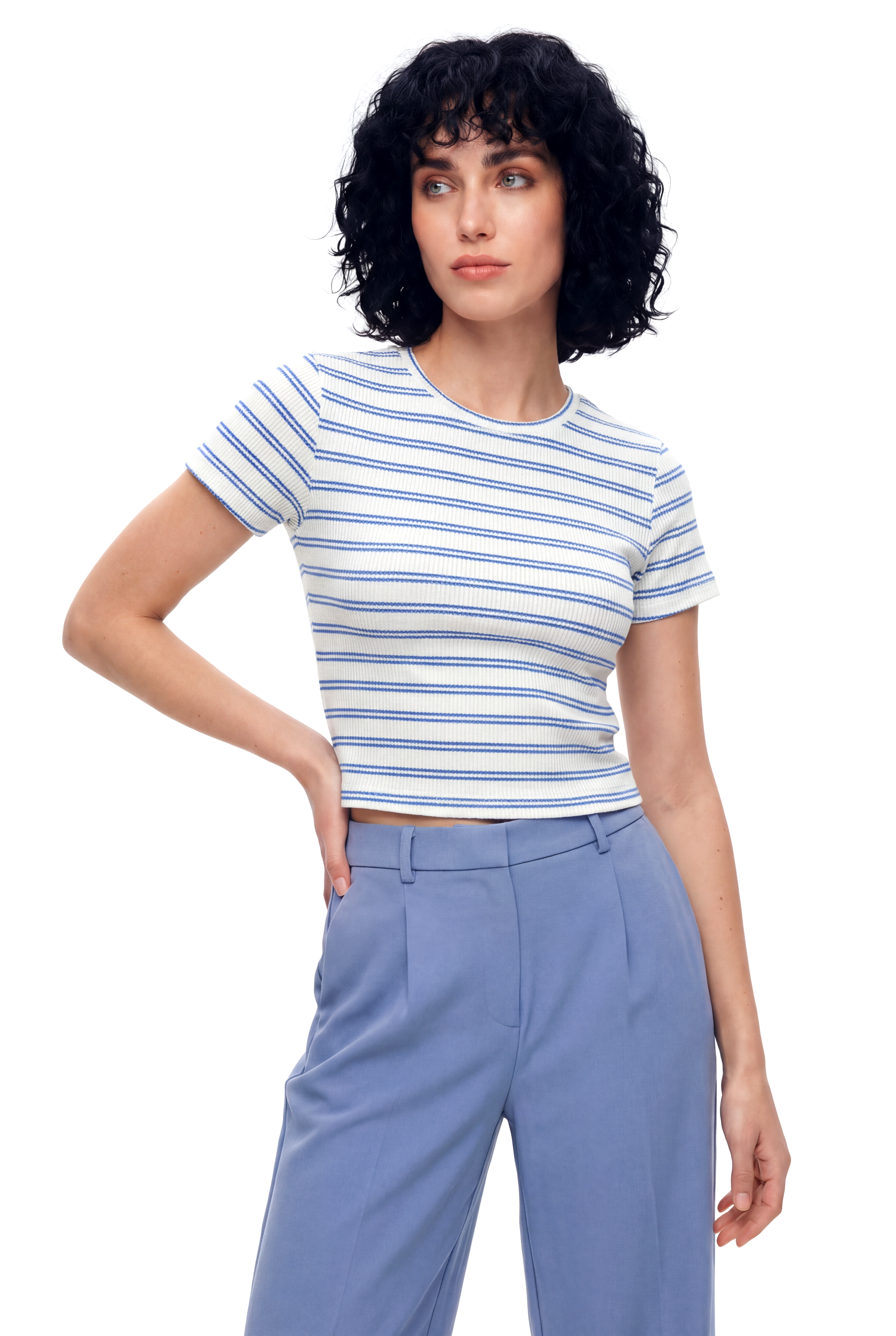SANDY S/S TOP in Blueberry, Snow White Striped