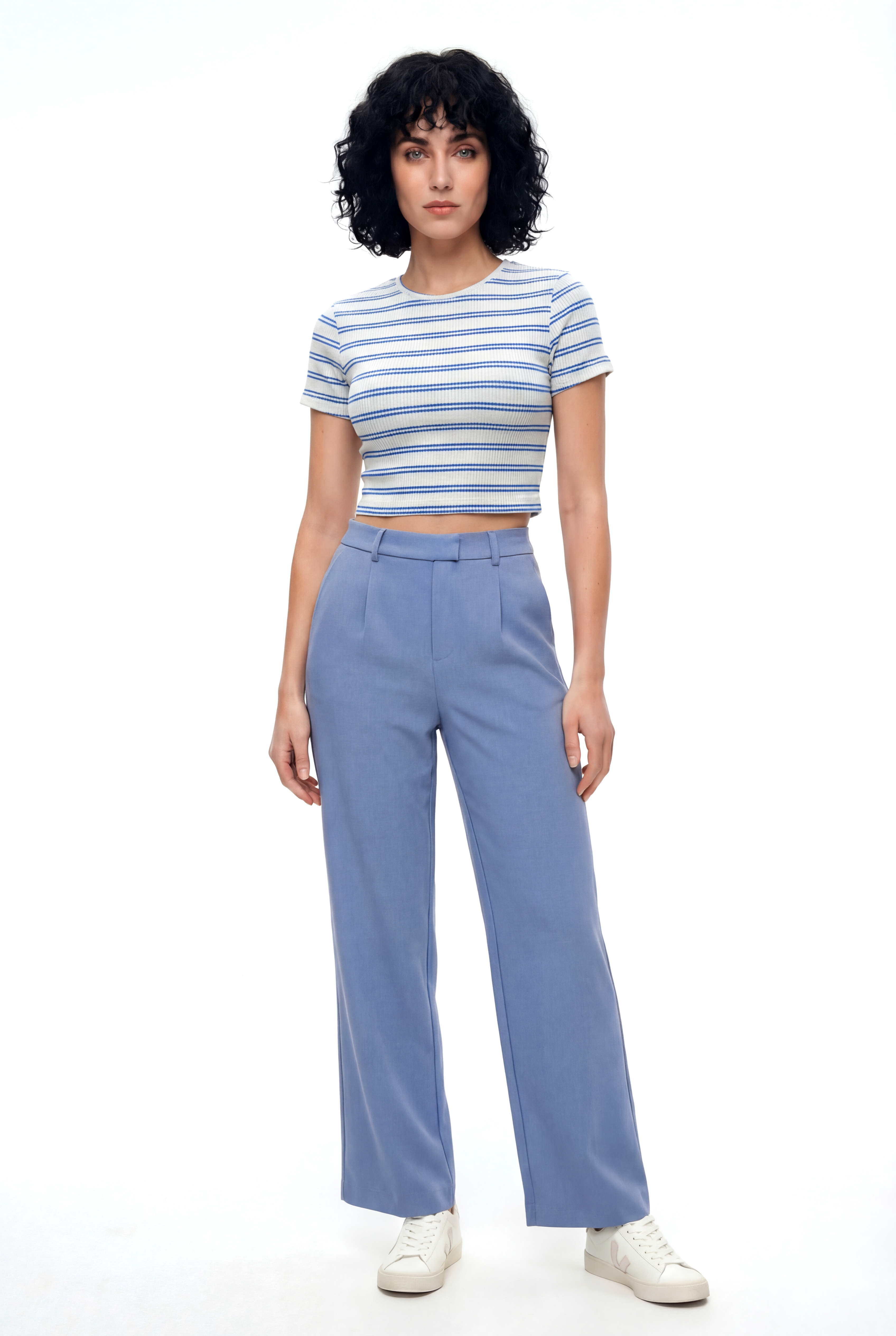 SANDY S/S TOP in Blueberry, Snow White Striped