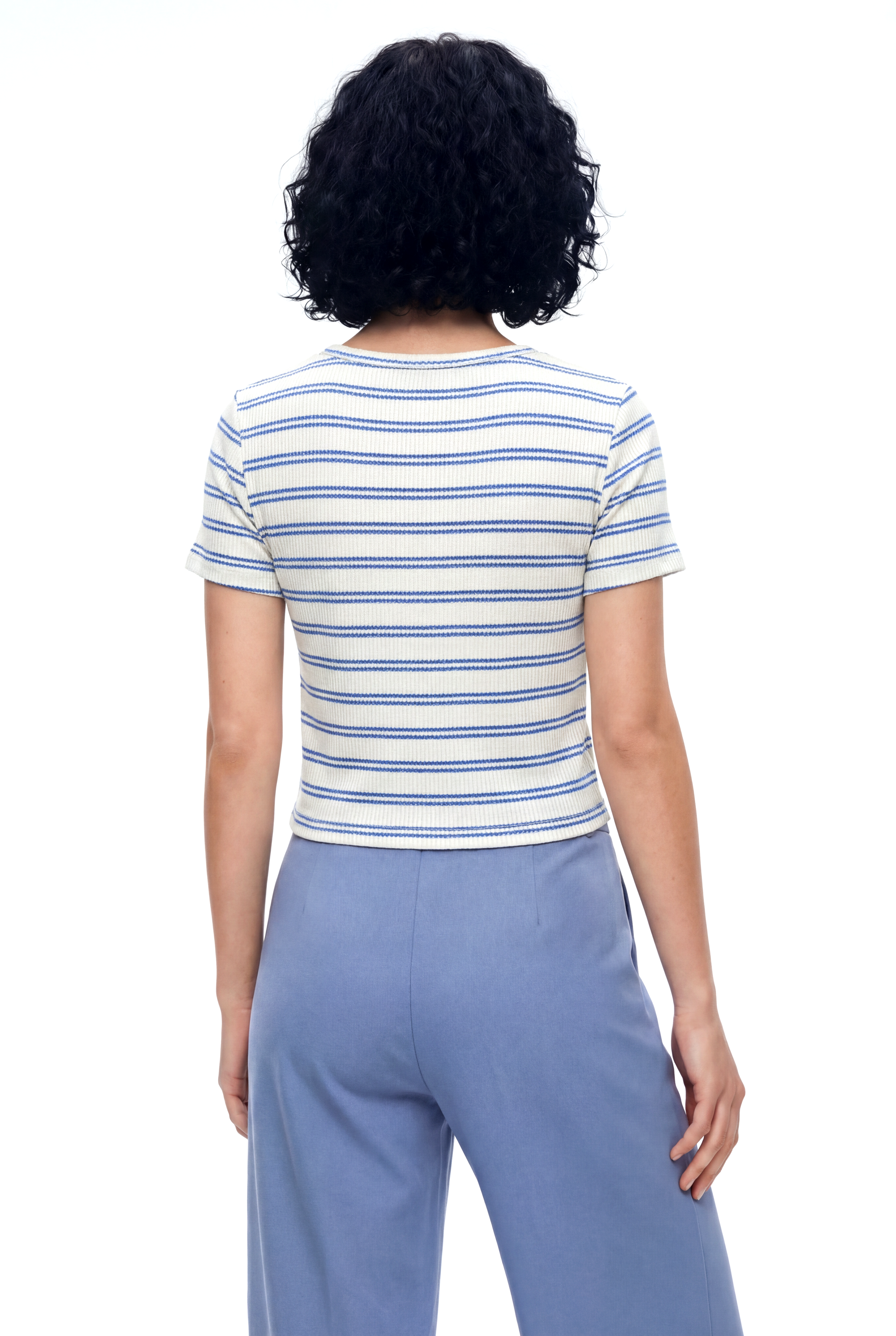 SANDY S/S TOP in Blueberry, Snow White Striped