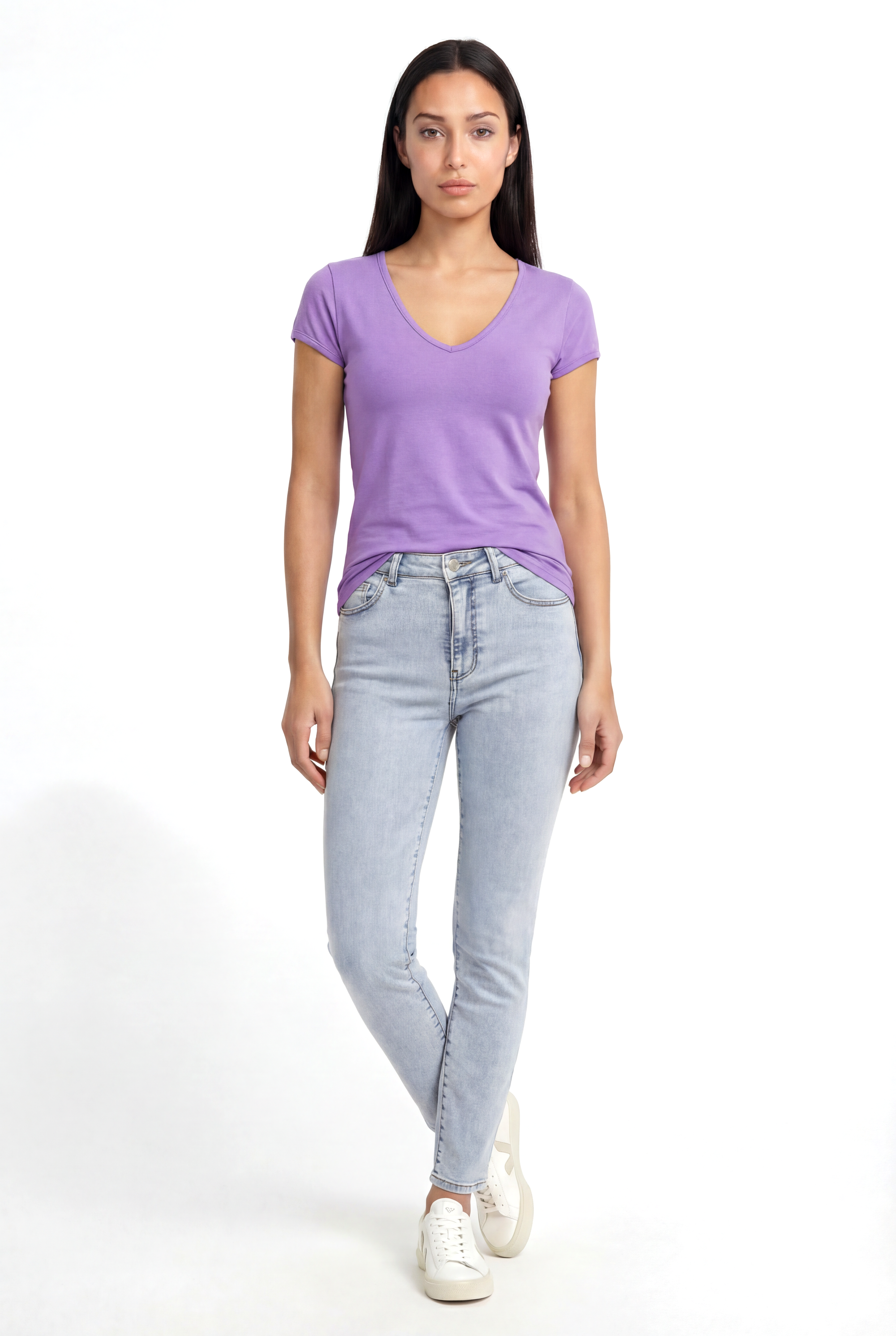 VALLI V-NECK S/S TOP in Sheer Lilac