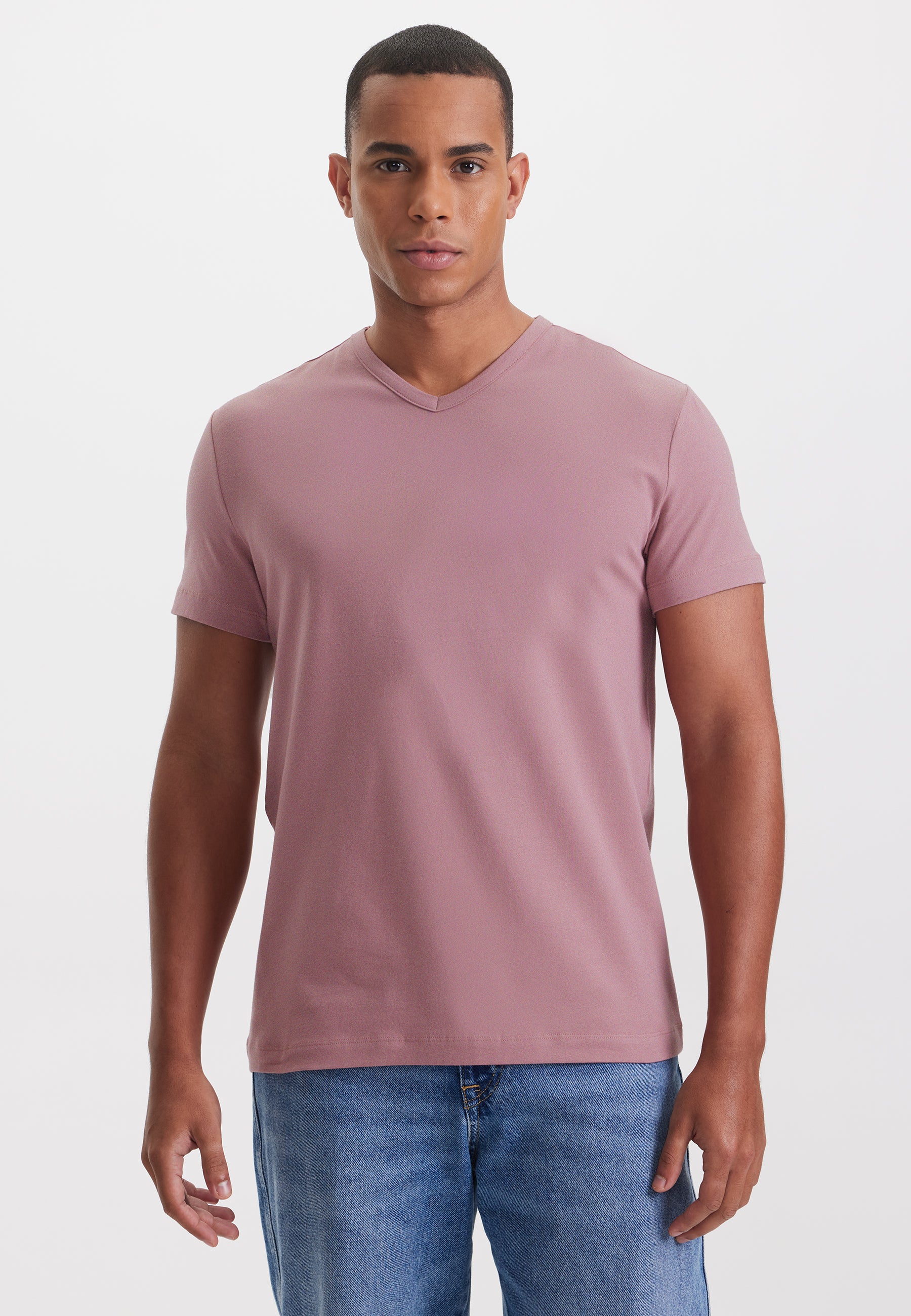 THEO V-NECK TEE in Rose Brown