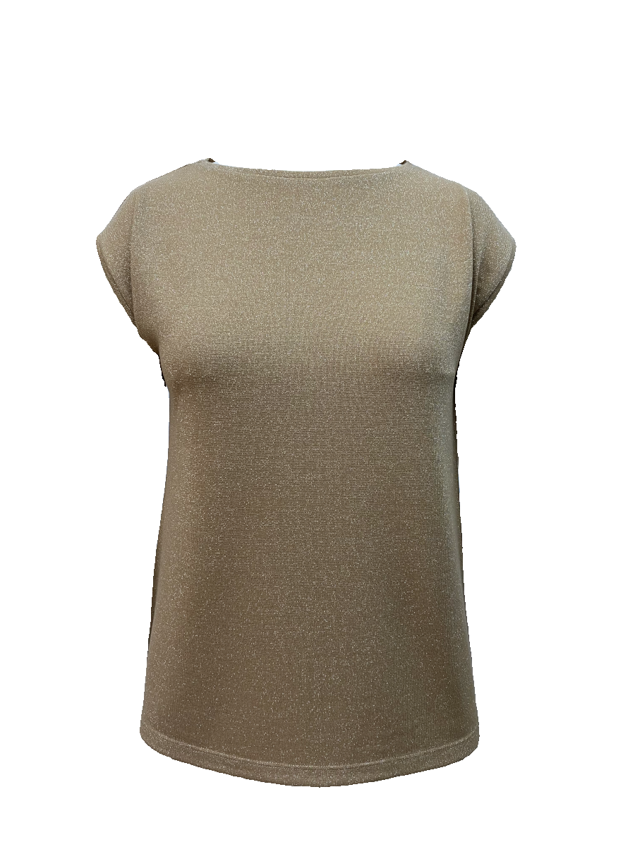 SKY GLITTER S/S TOP in Tan