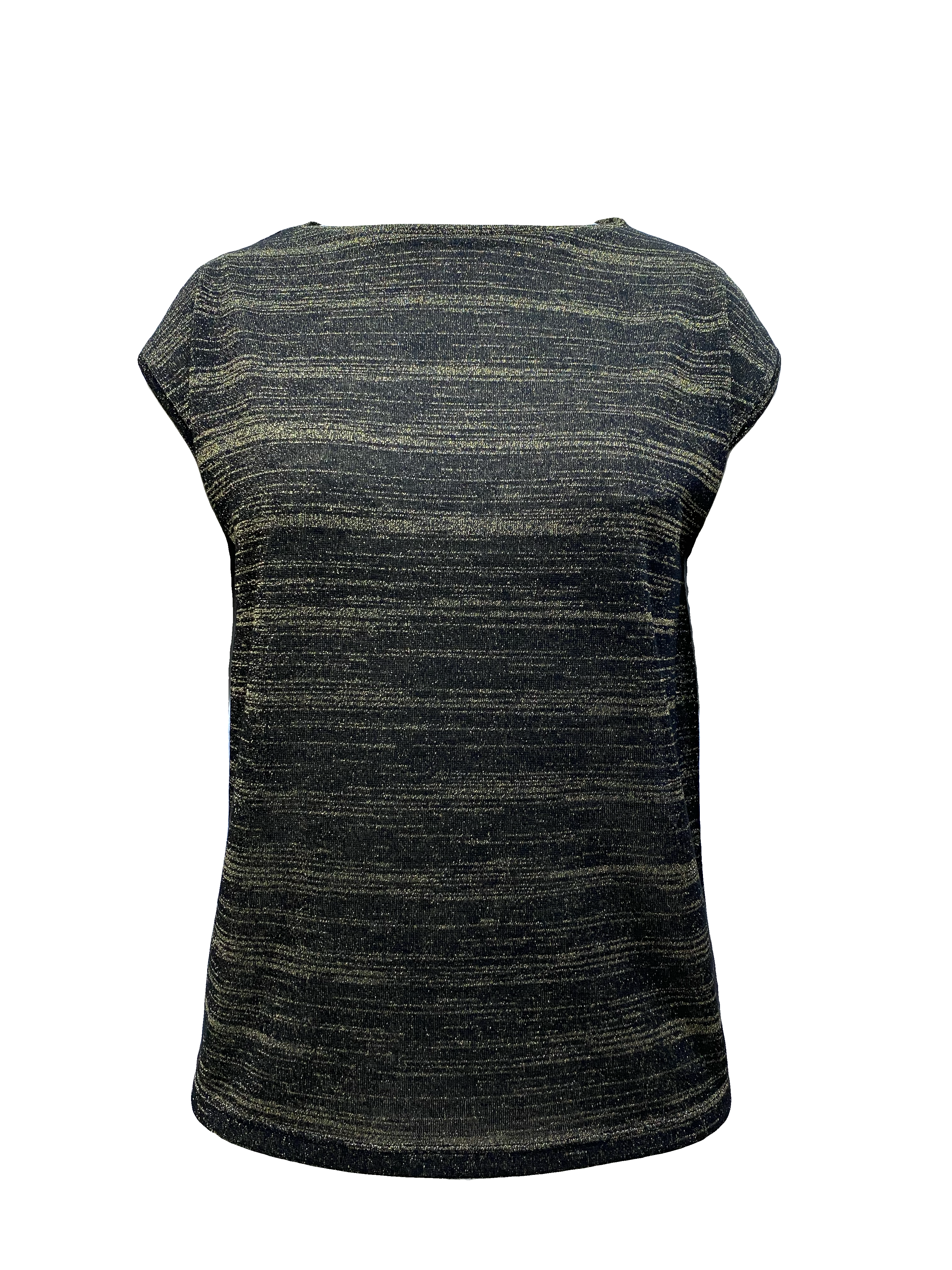 SKY GLITTER S/S TOP in Black, Gold Striped