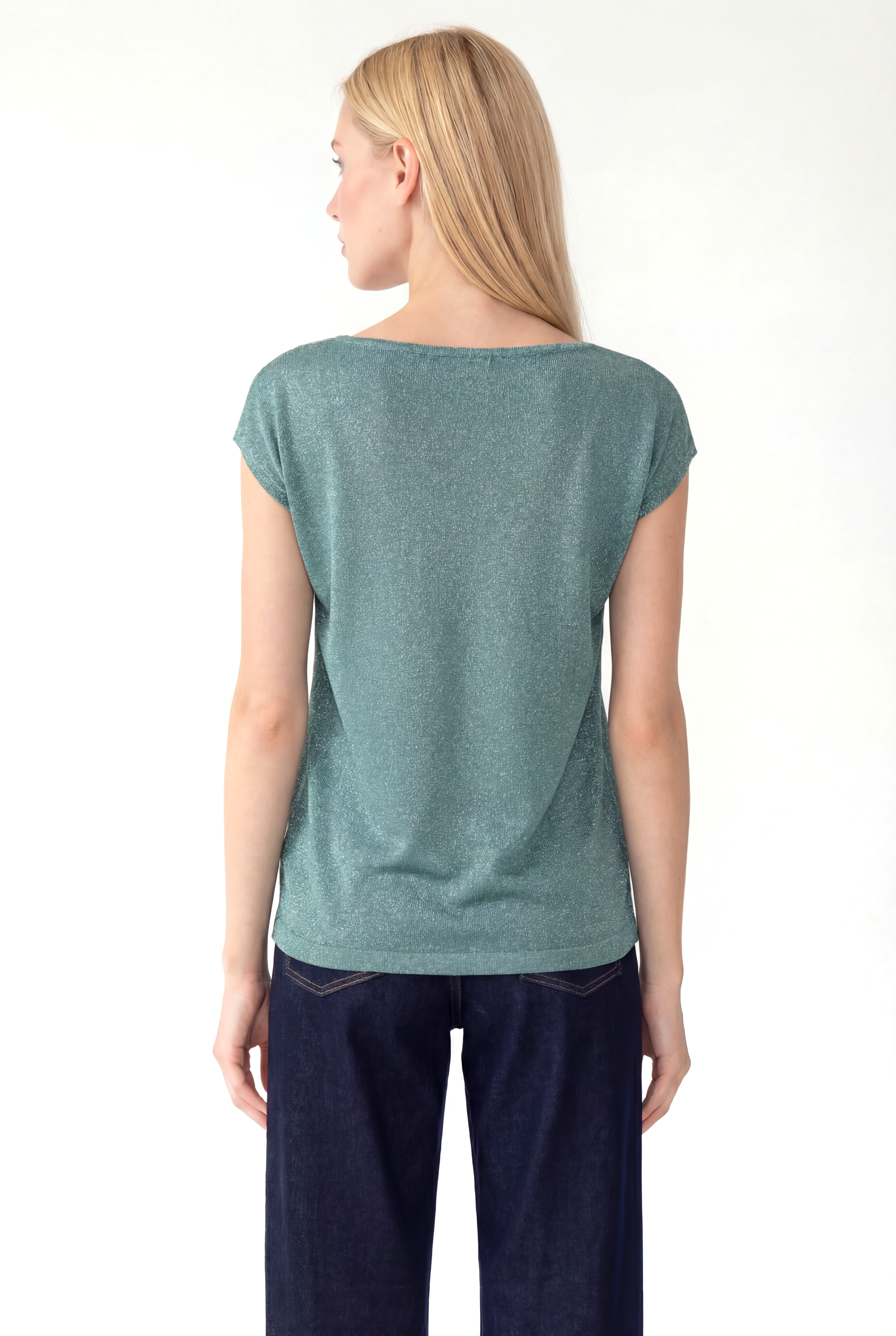 SKY GLITTER S/S TOP in Sagebrush Green