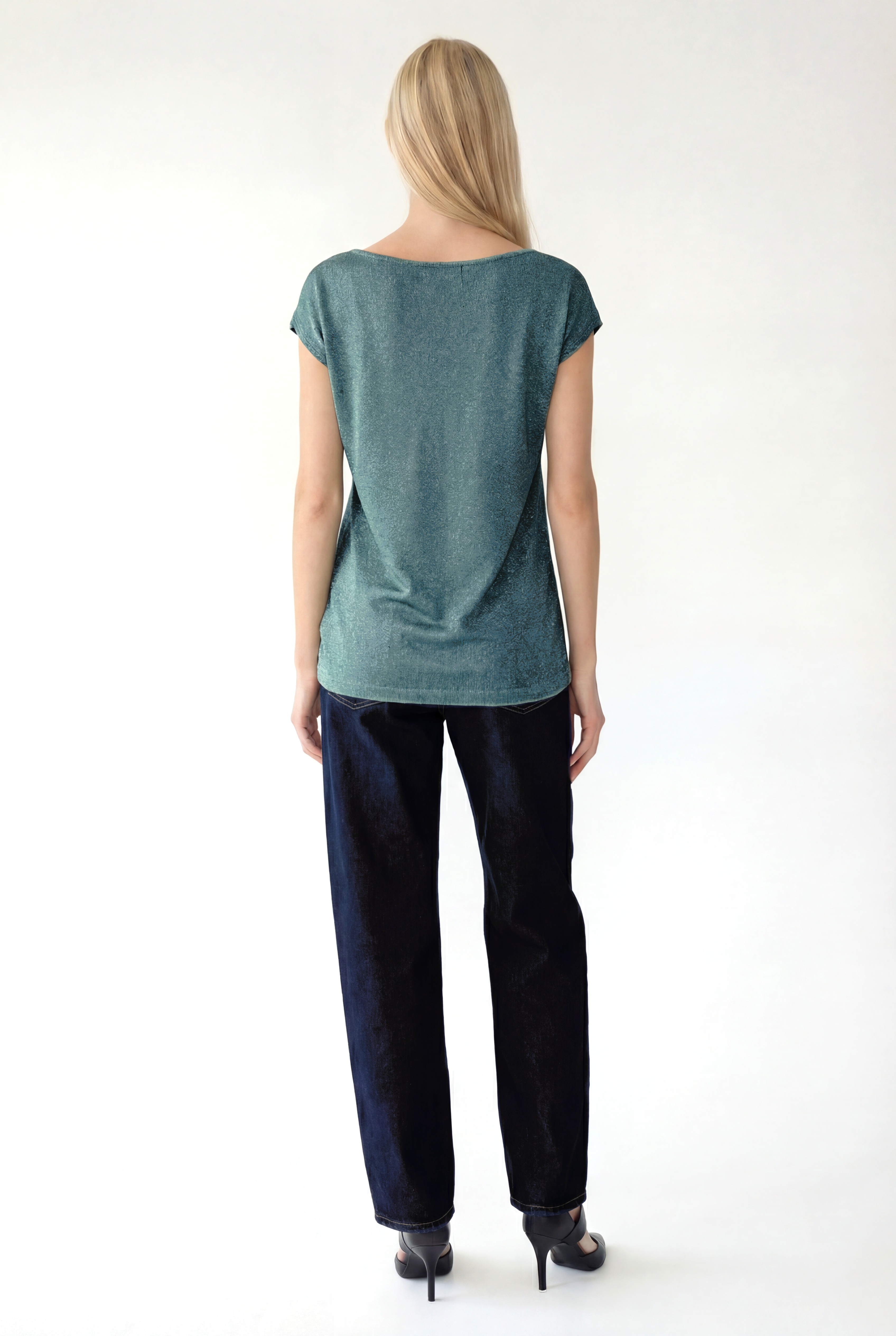 SKY GLITTER S/S TOP in Sagebrush Green