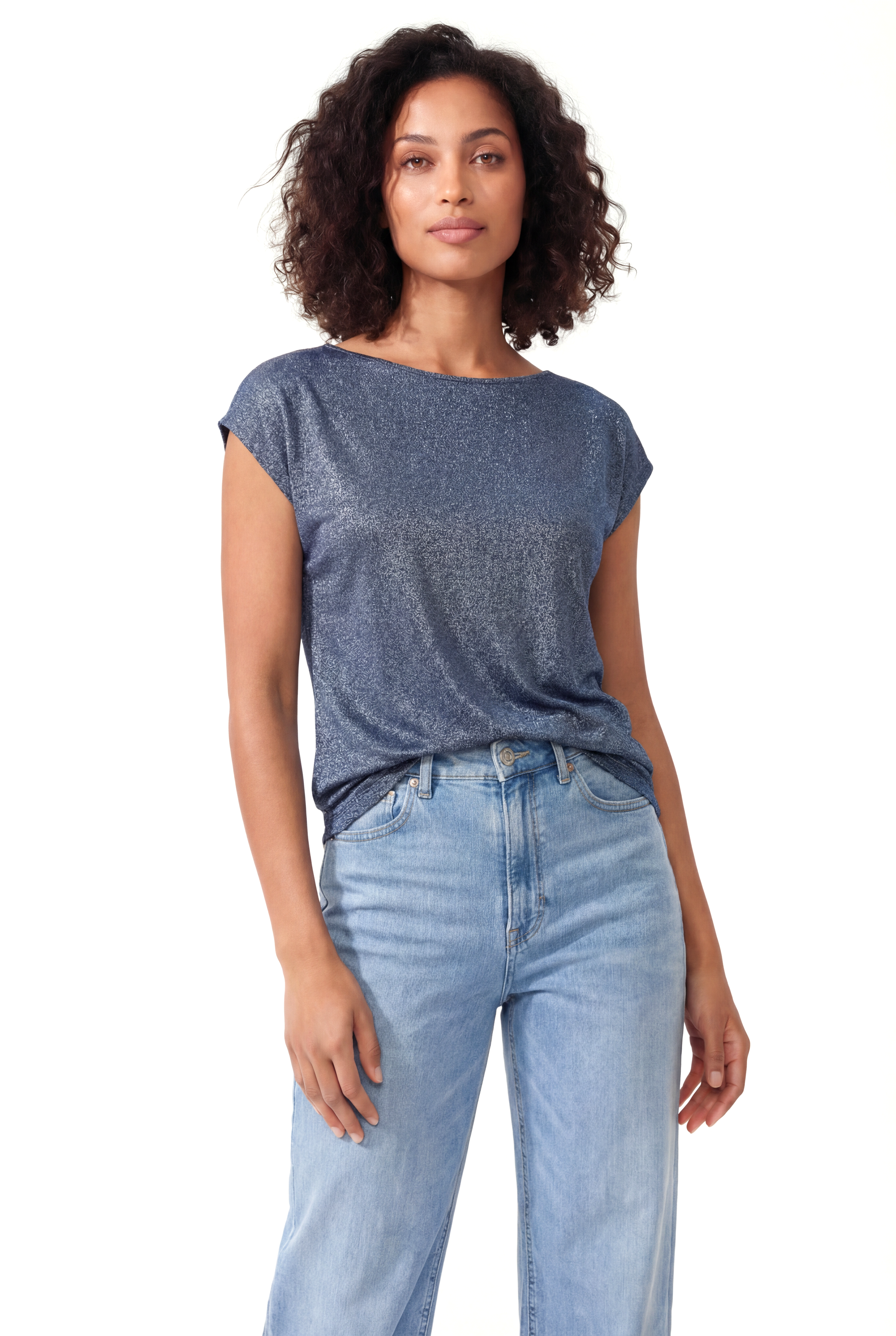 SKY GLITTER S/S TOP in Black /  Silver