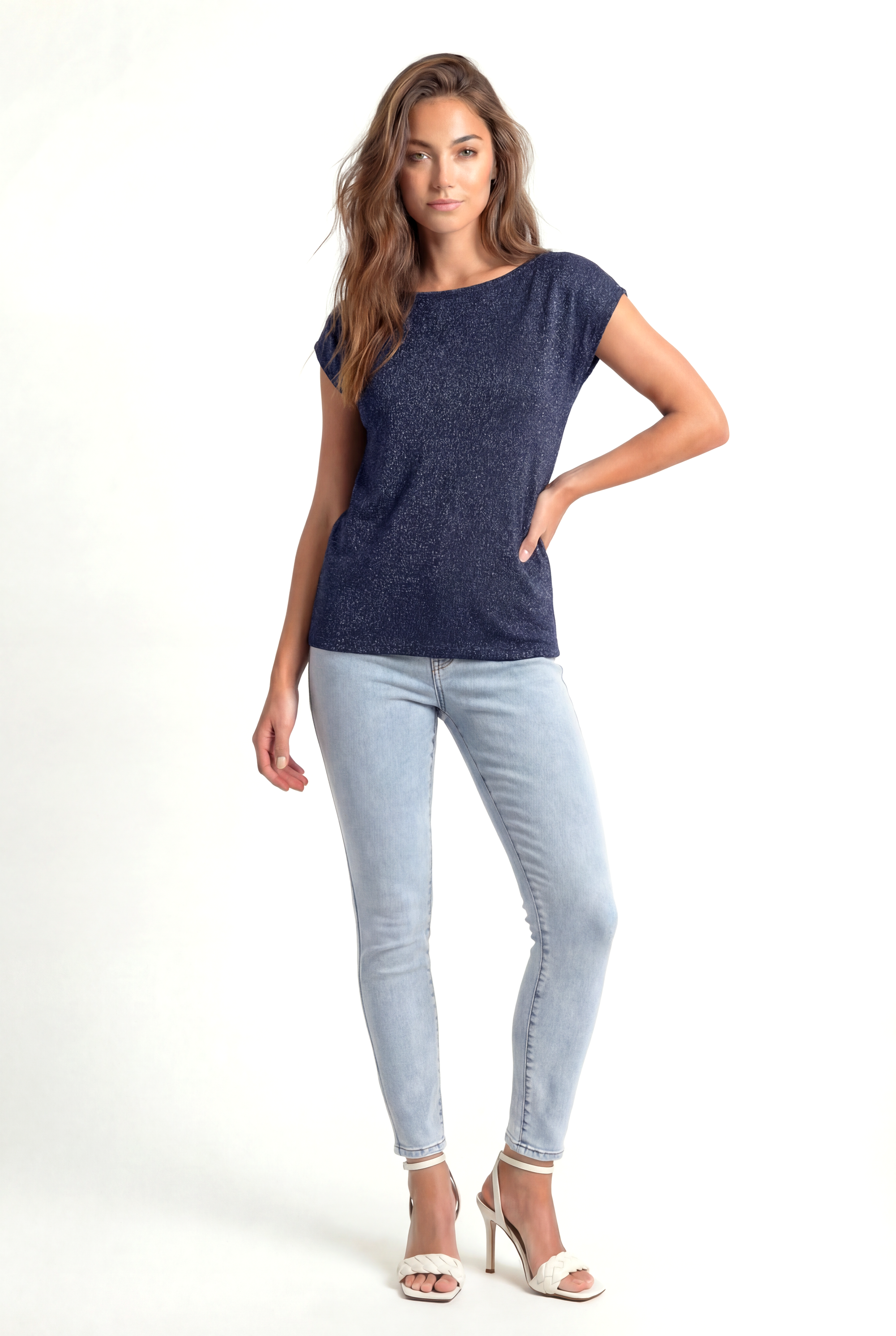 SKY GLITTER S/S TOP in Navy Blazer