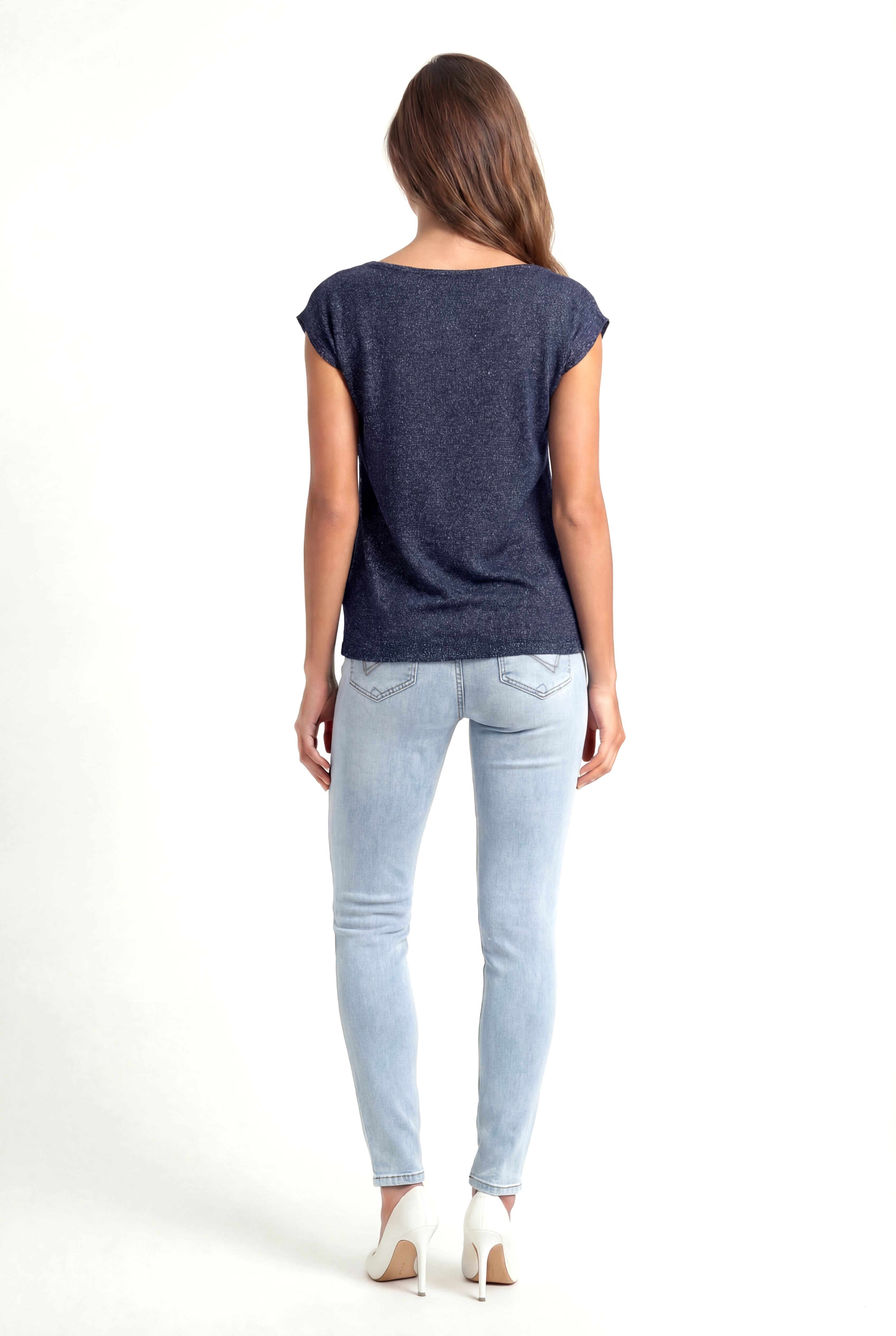 SKY GLITTER S/S TOP in Navy Blazer