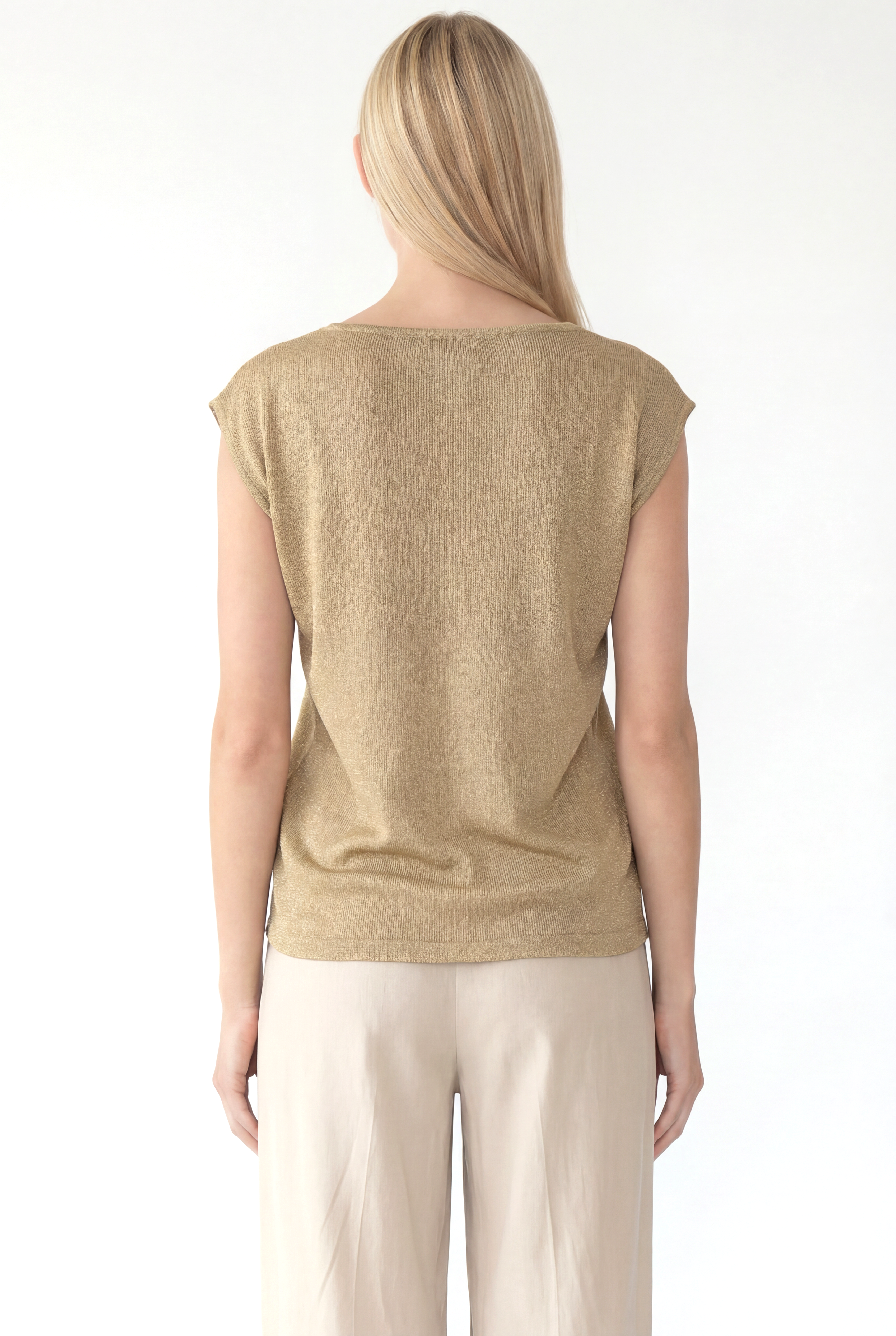 SKY GLITTER S/S TOP in Tan