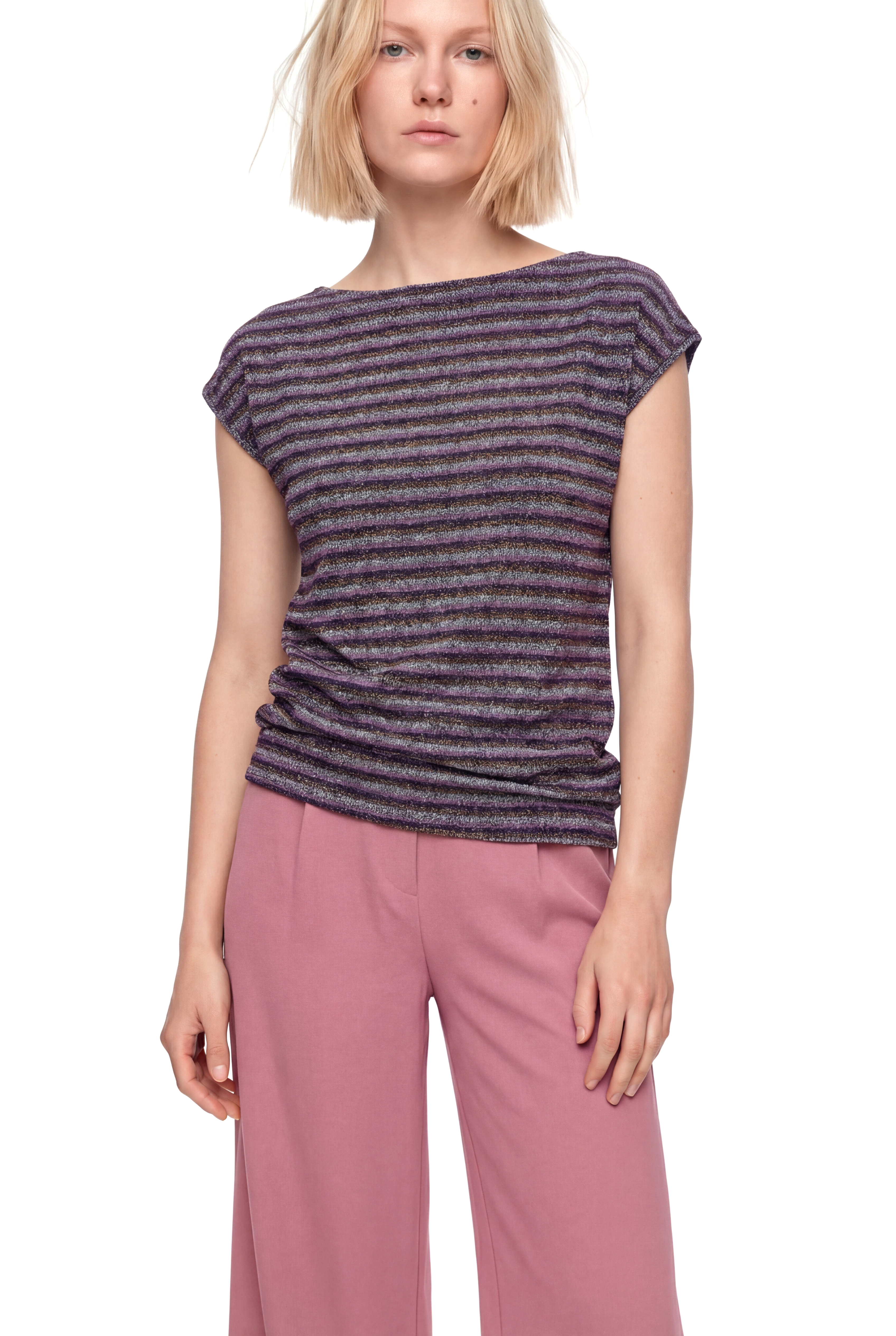 SKY GLITTER S/S TOP in Rose, Grey Striped