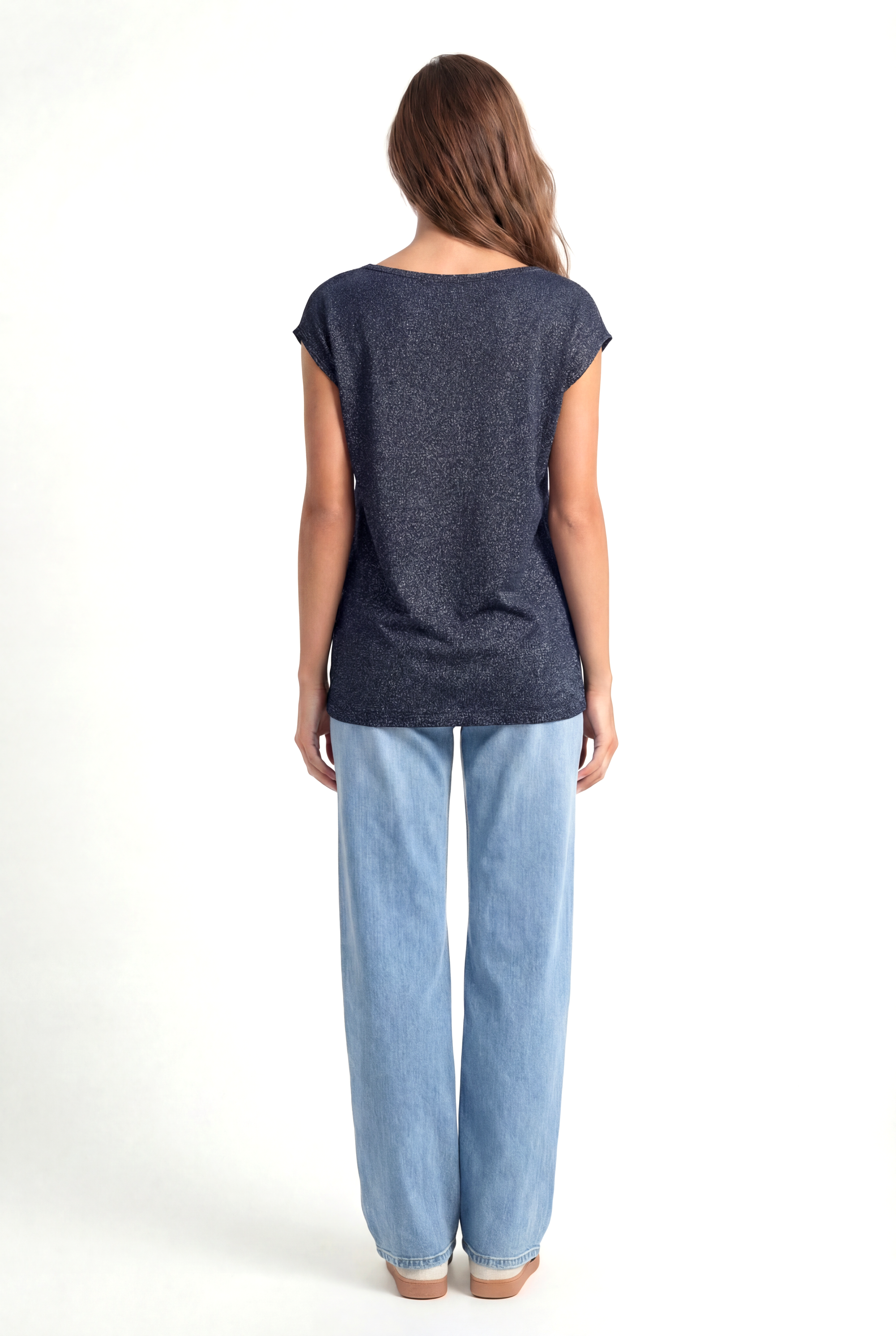 SKY GLITTER S/S TOP in Black, Grey