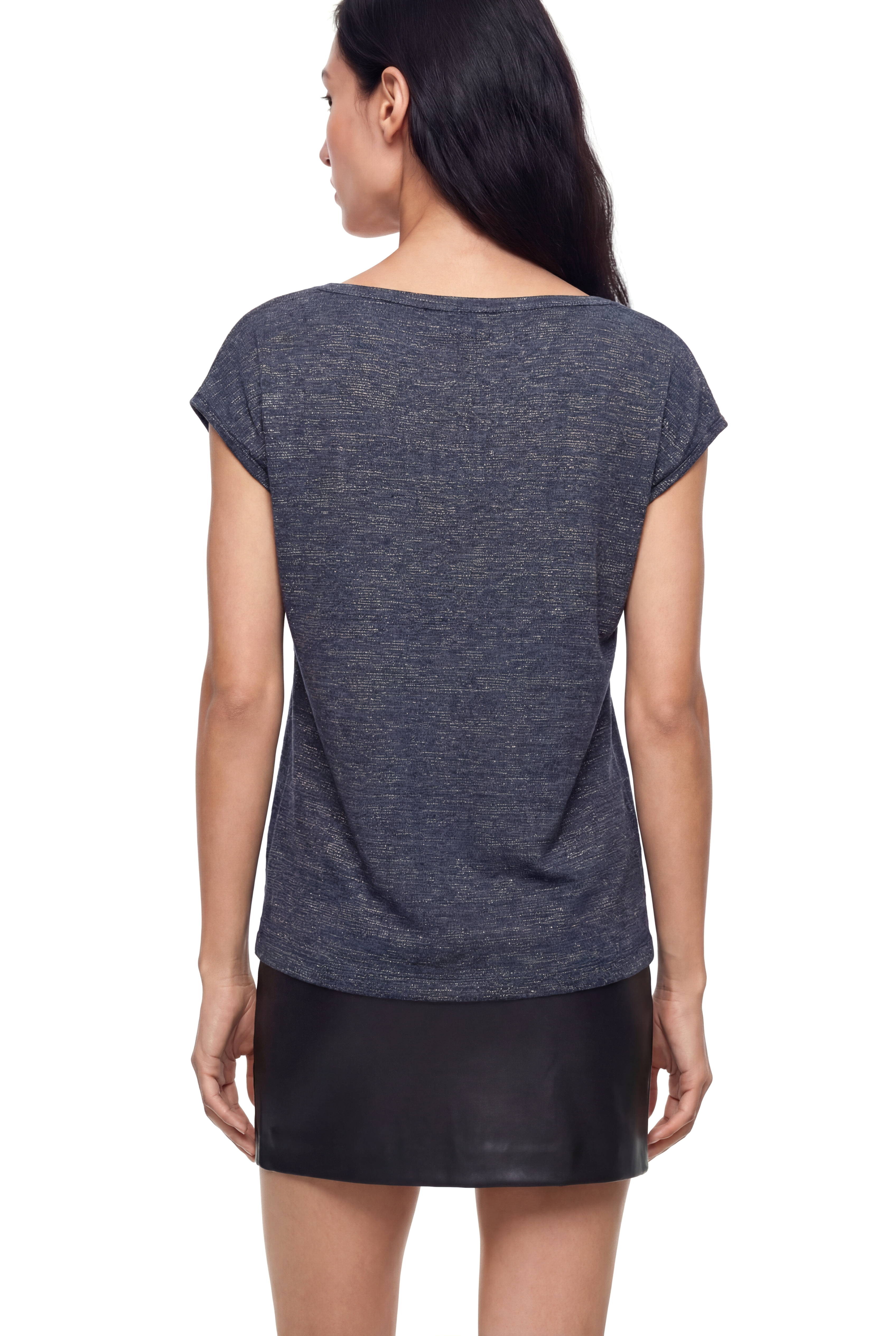 SKY GLITTER S/S TOP in Grey Melange, Gold