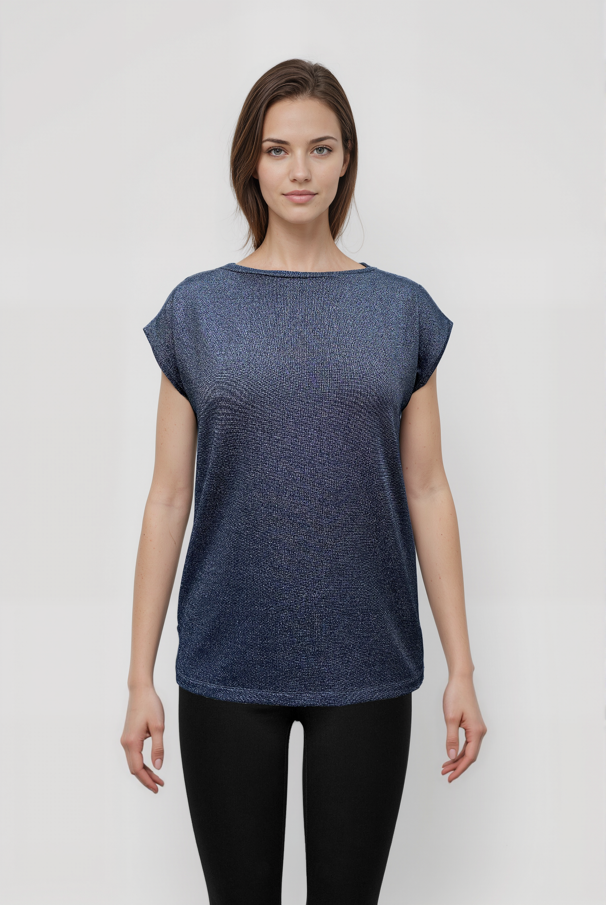 SKY GLITTER S/S TOP in Black /  Silver