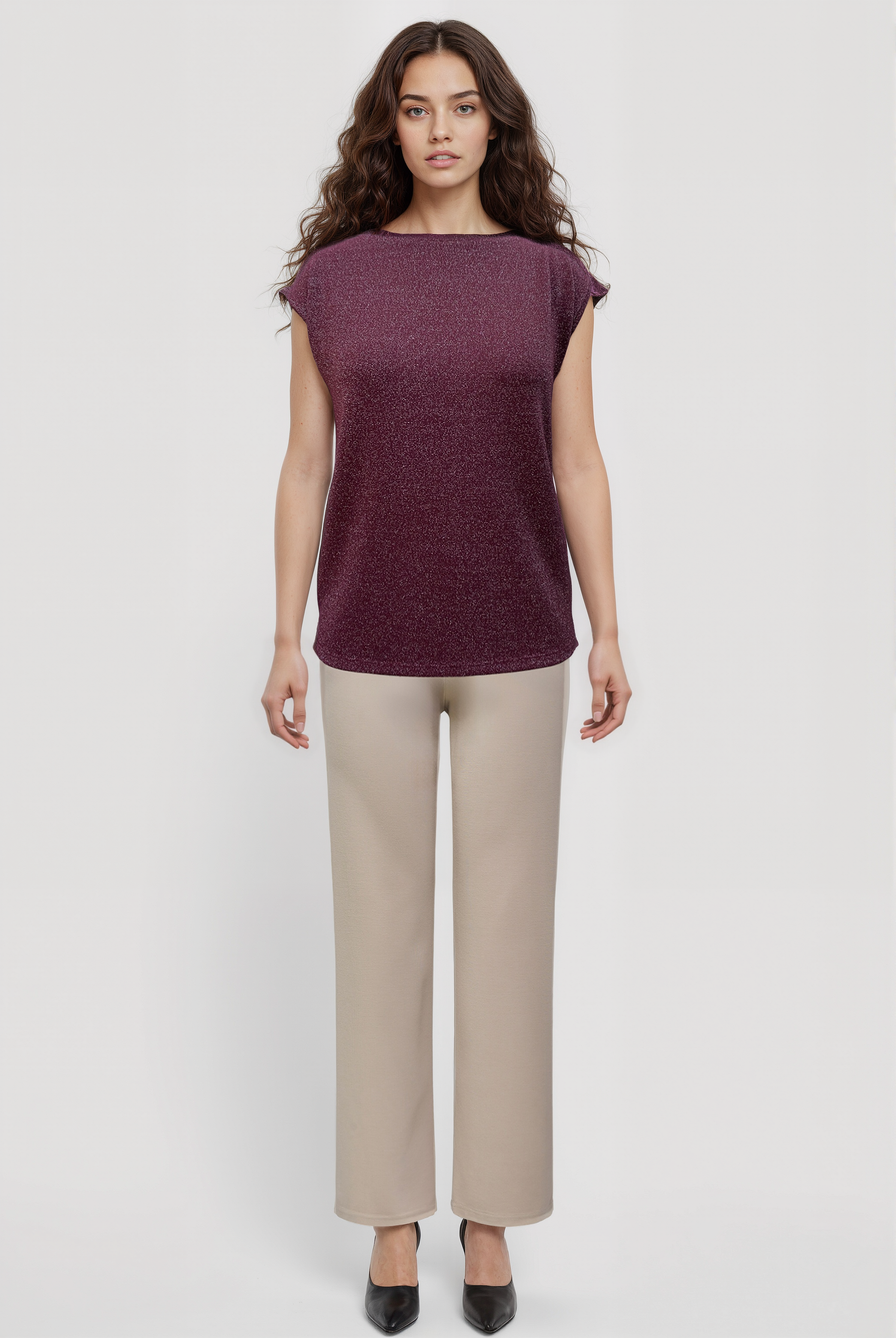 SKY GLITTER S/S TOP in Cabarnet