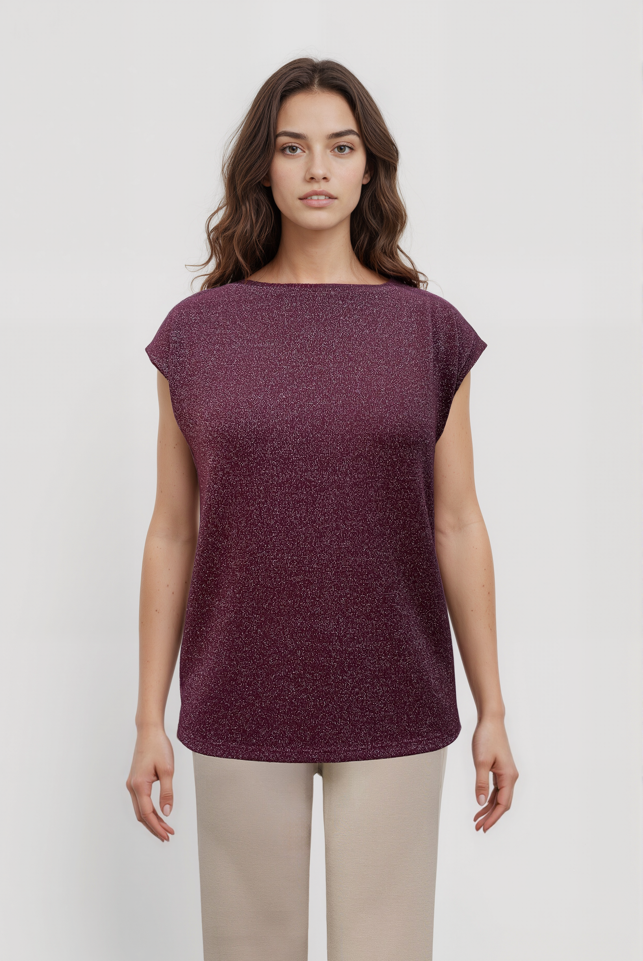 SKY GLITTER S/S TOP in Cabarnet