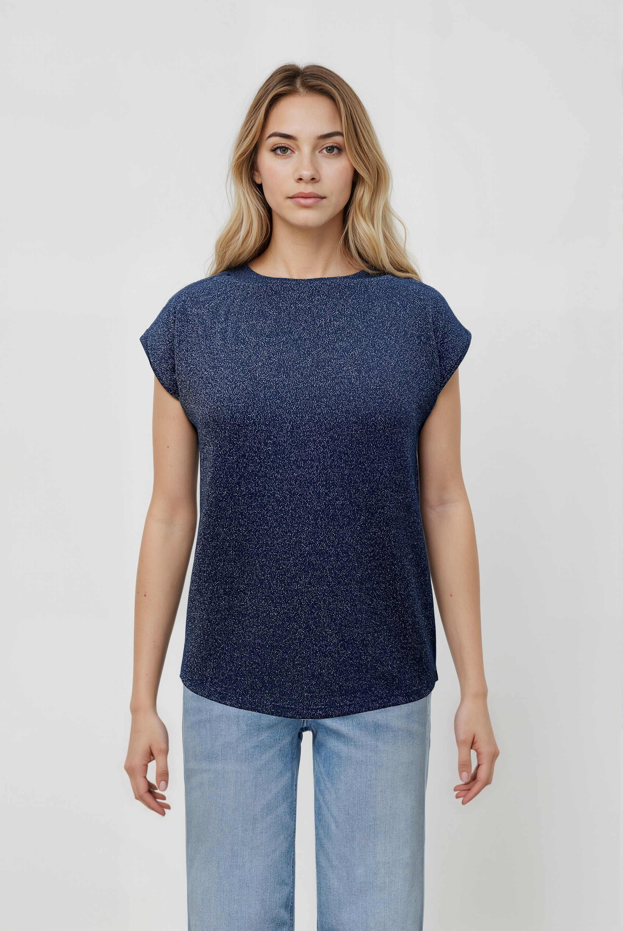 SKY GLITTER S/S TOP in Navy Blazer