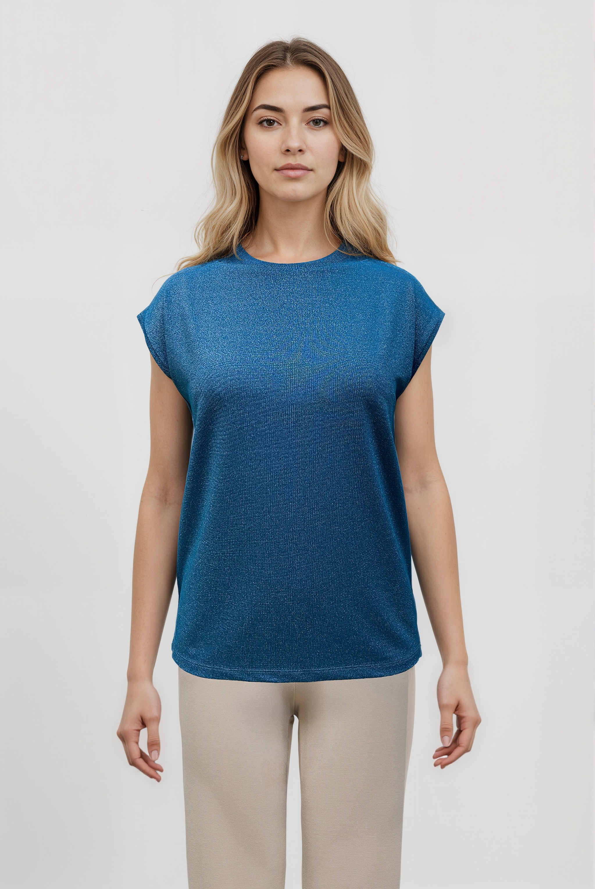 SKY GLITTER S/S TOP in Deep Lagoon