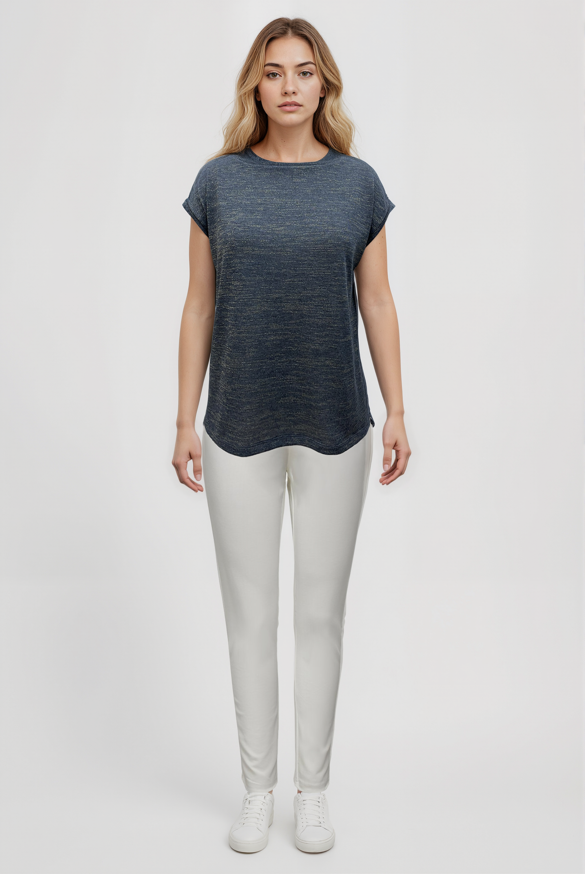 SKY GLITTER S/S TOP in Grey Melange, Gold