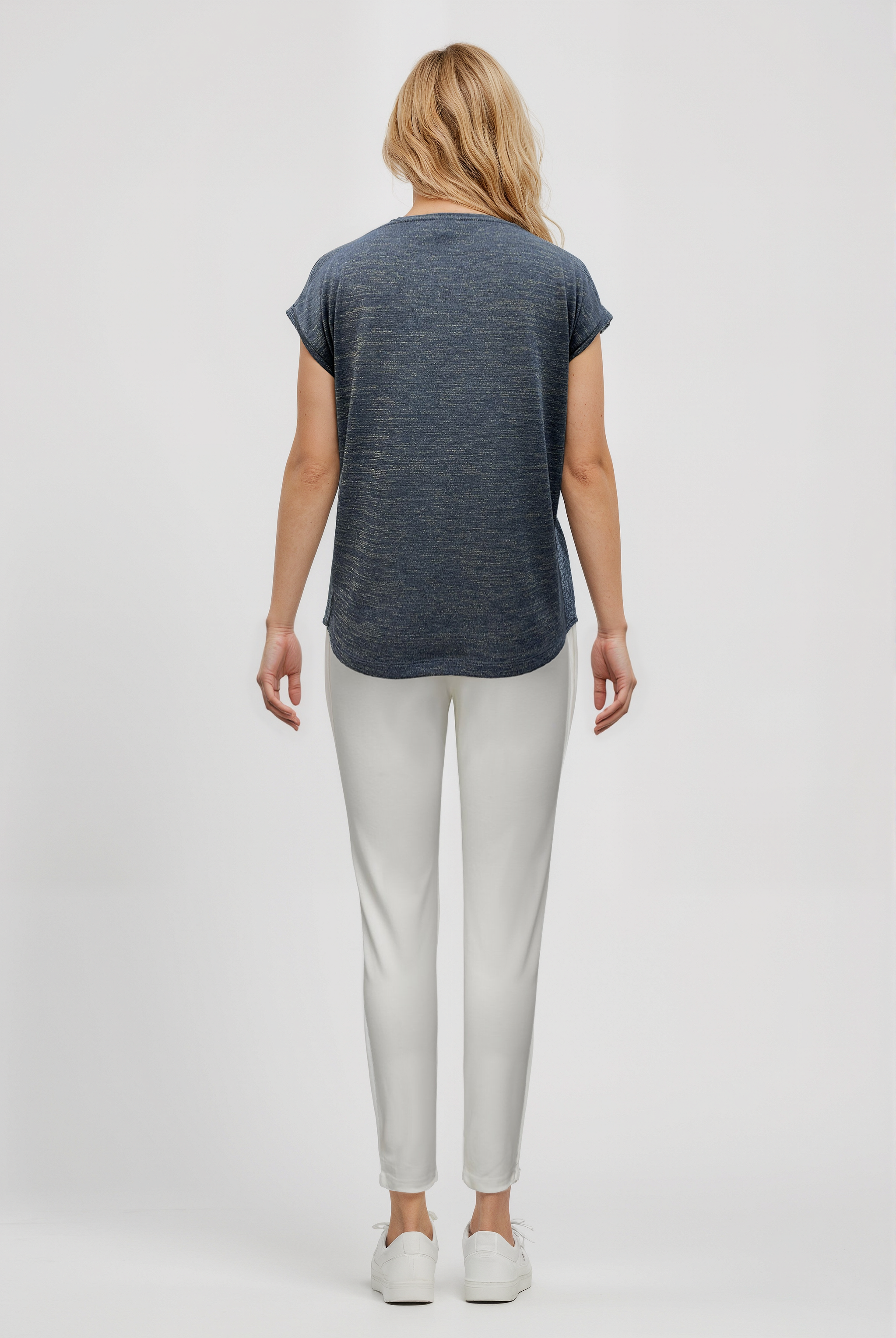 SKY GLITTER S/S TOP in Grey Melange, Gold