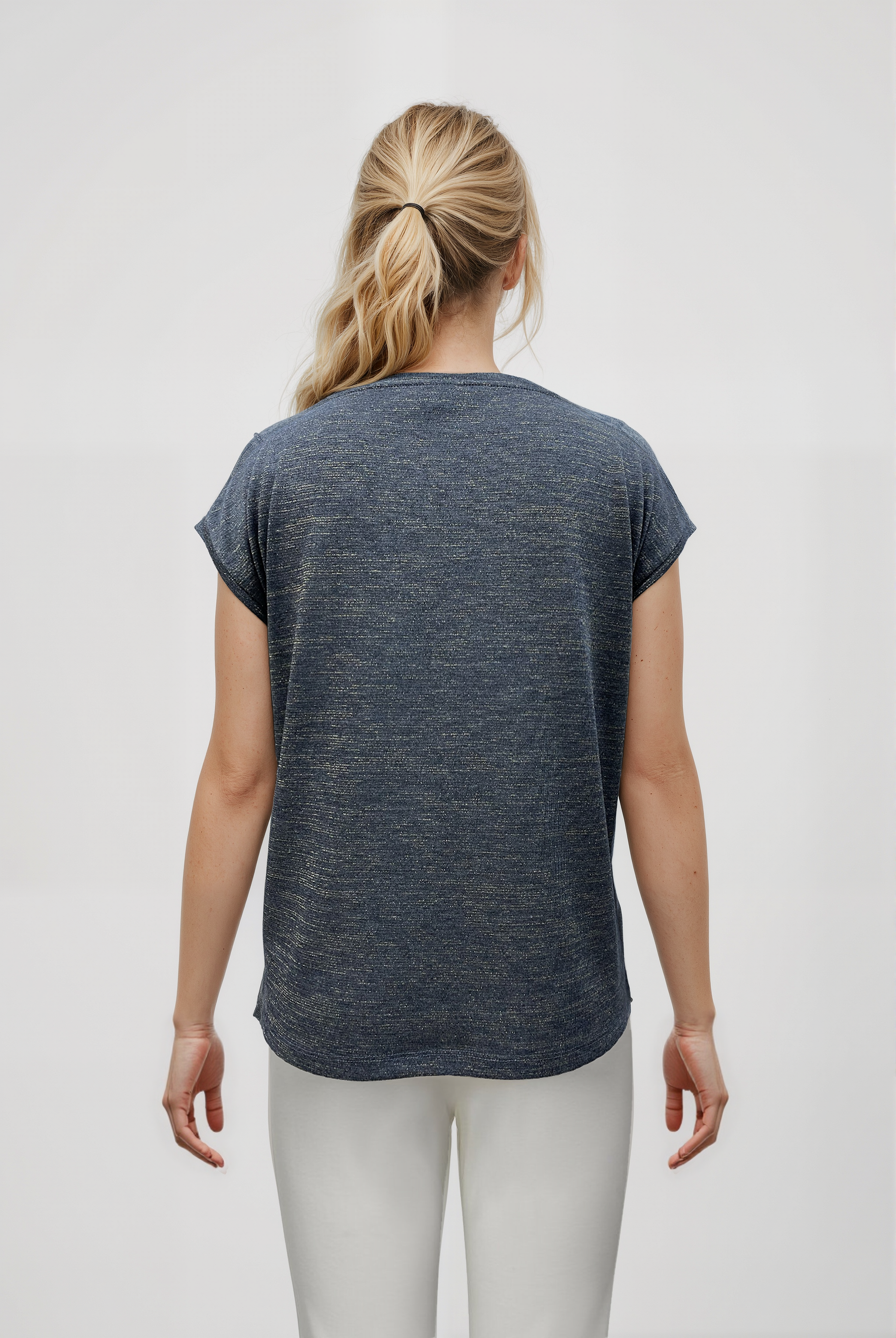 SKY GLITTER S/S TOP in Grey Melange, Gold