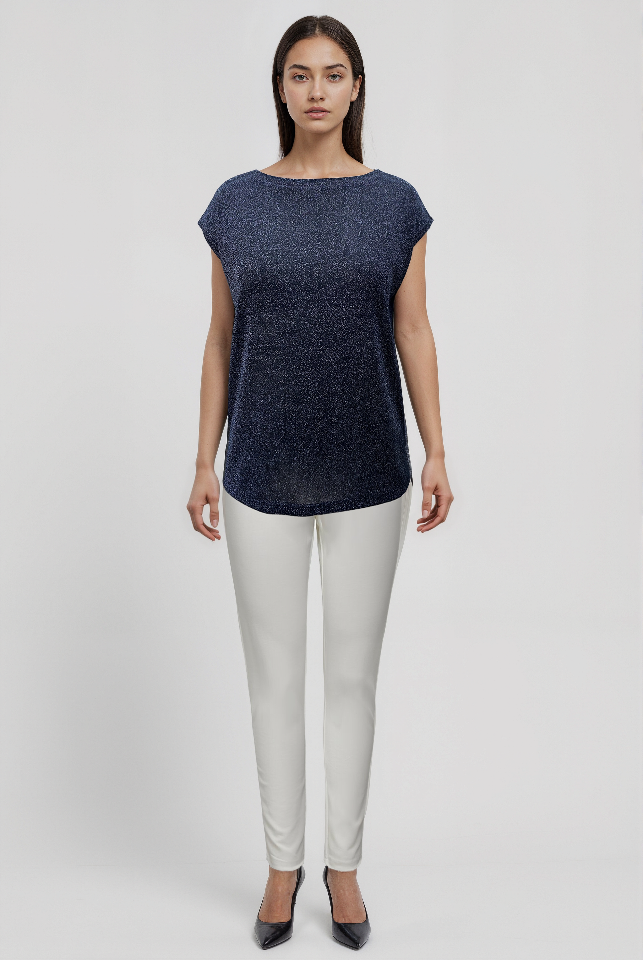 SKY GLITTER S/S TOP in Black, Anthracite