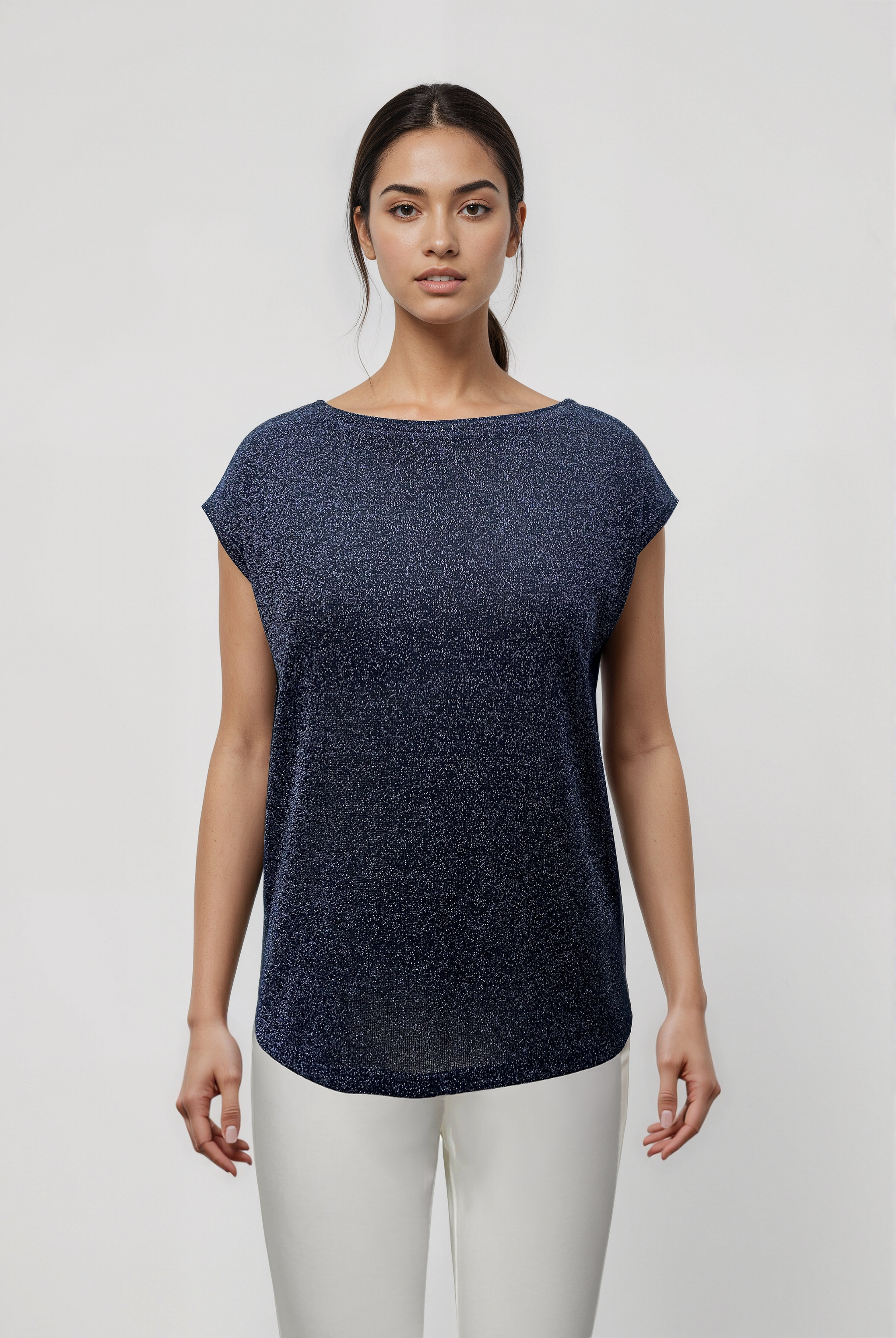 SKY GLITTER S/S TOP in Black, Anthracite