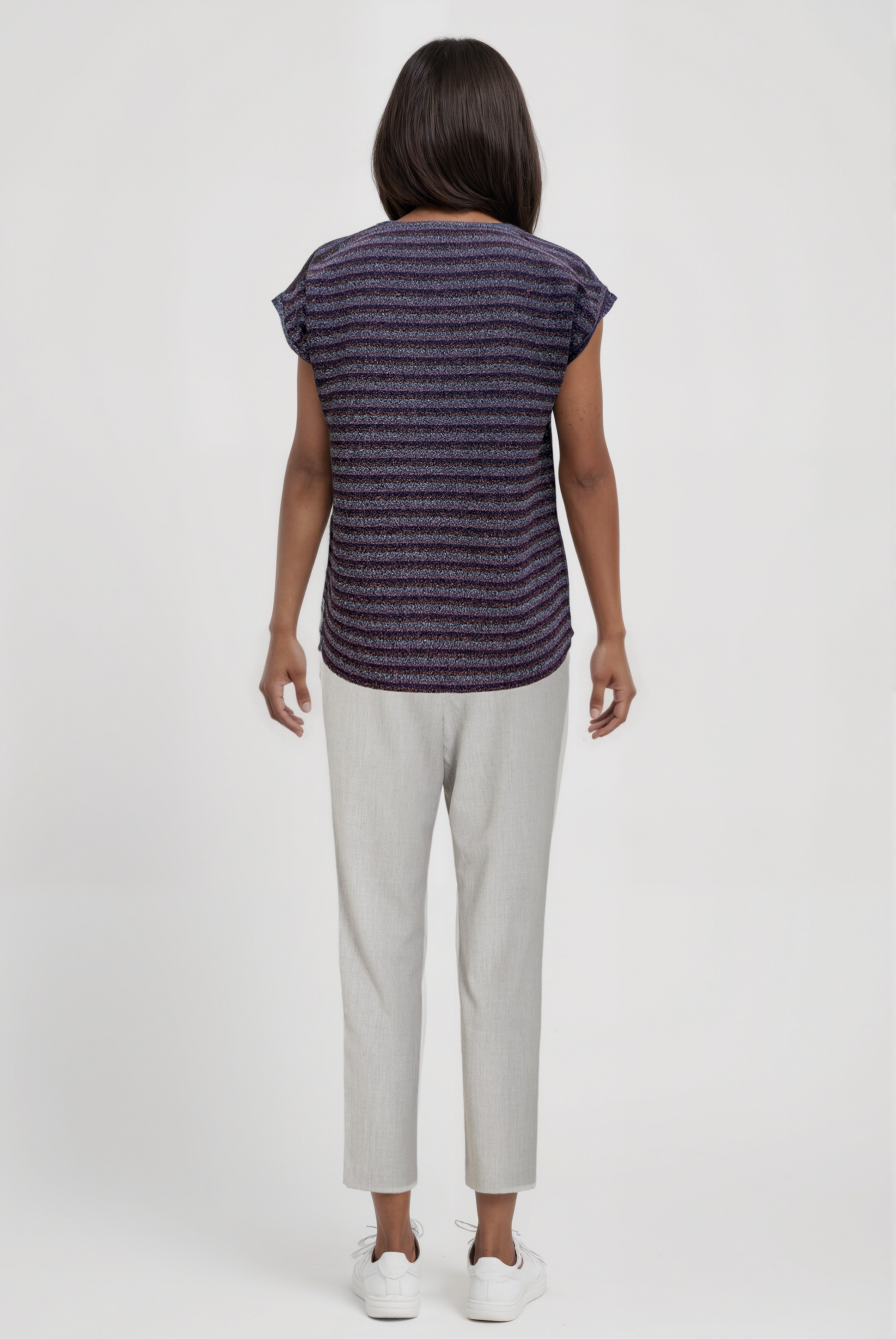 SKY GLITTER S/S TOP in Rose, Grey Striped