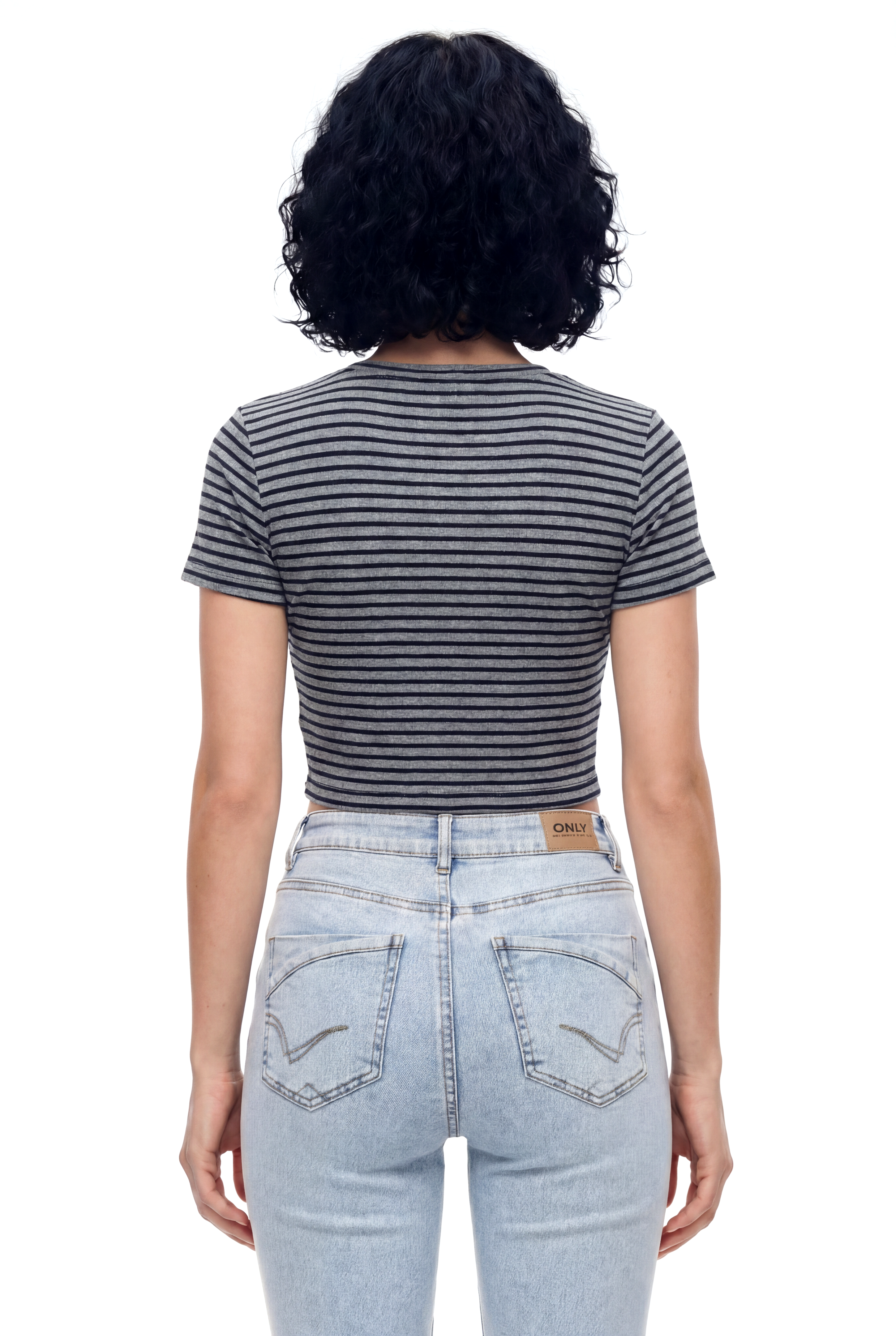 SANDY S/S TOP in Black, Grey Striped