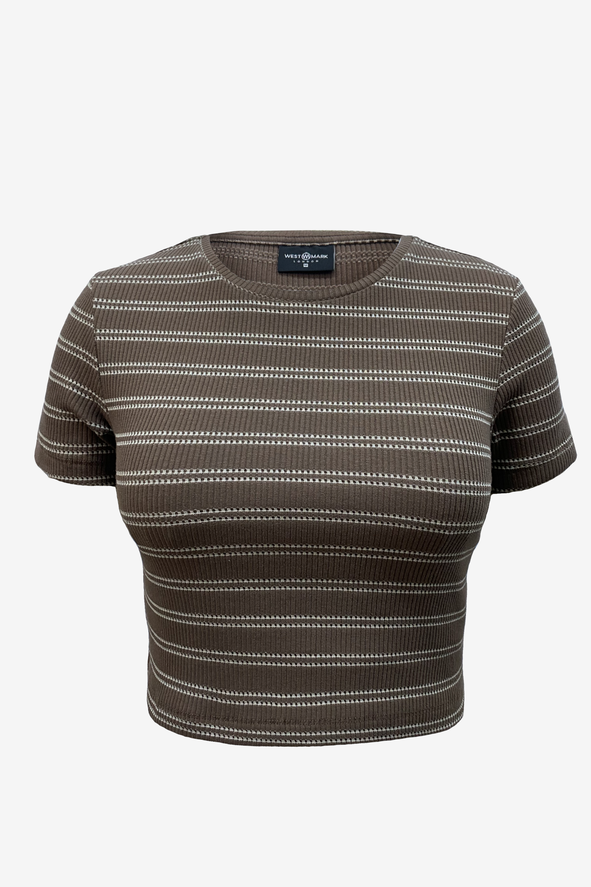 SANDY S/S TOP in Cocoa, Beige Striped