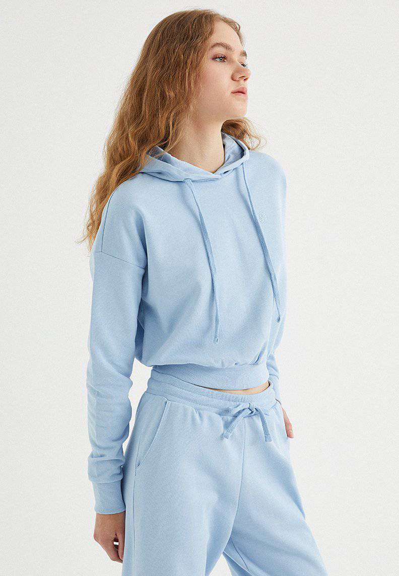 ENJOY CROPPED HOODIE in Powder Blue