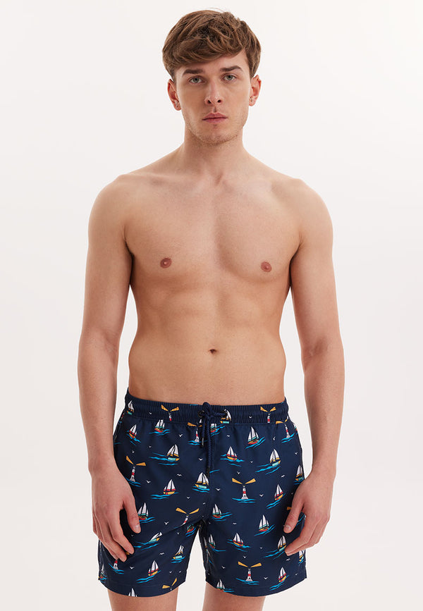WMICON LIGHTHOUSE SWIM SHORTS in Navy AOP