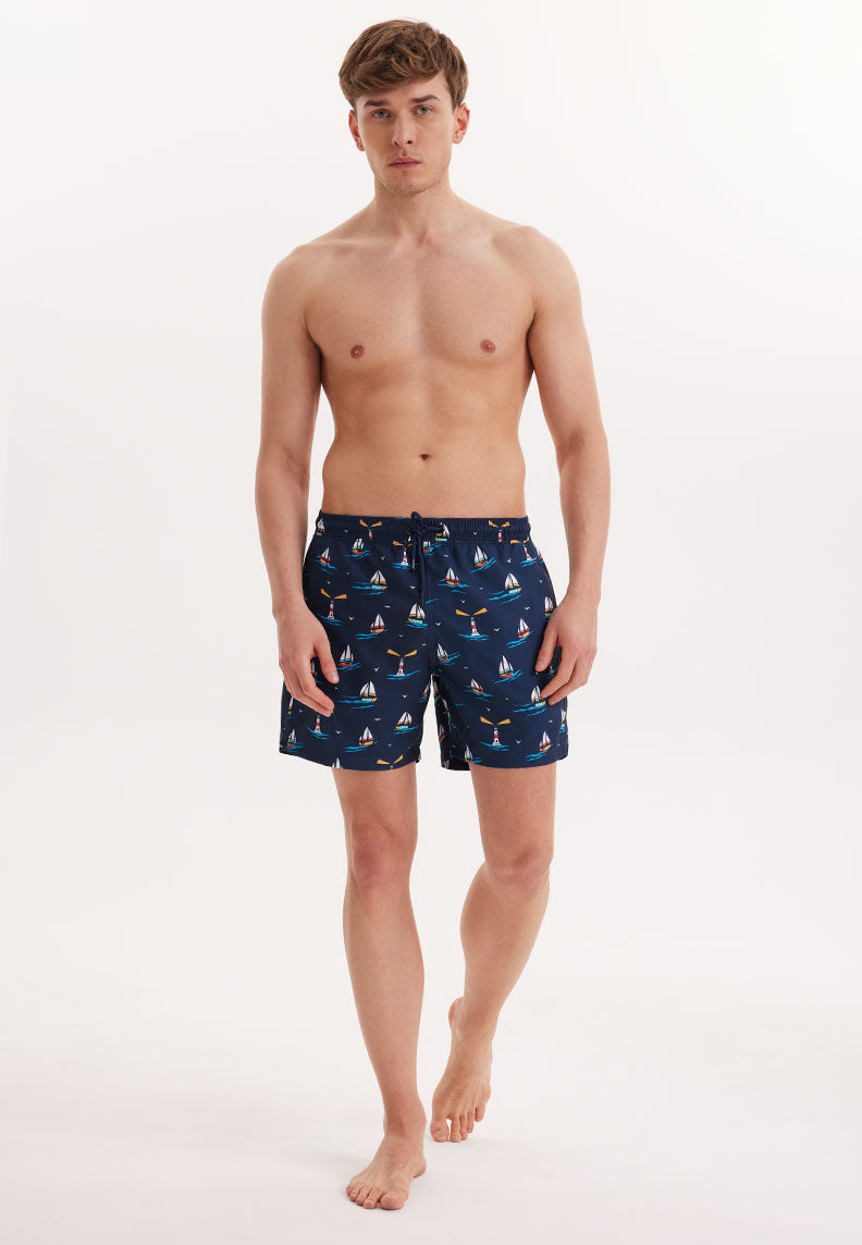WMICON LIGHTHOUSE SWIM SHORTS in Navy AOP