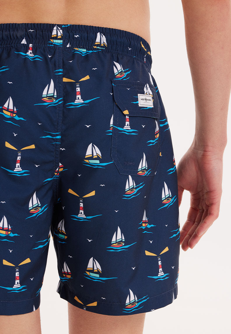 WMICON LIGHTHOUSE SWIM SHORTS in Navy AOP